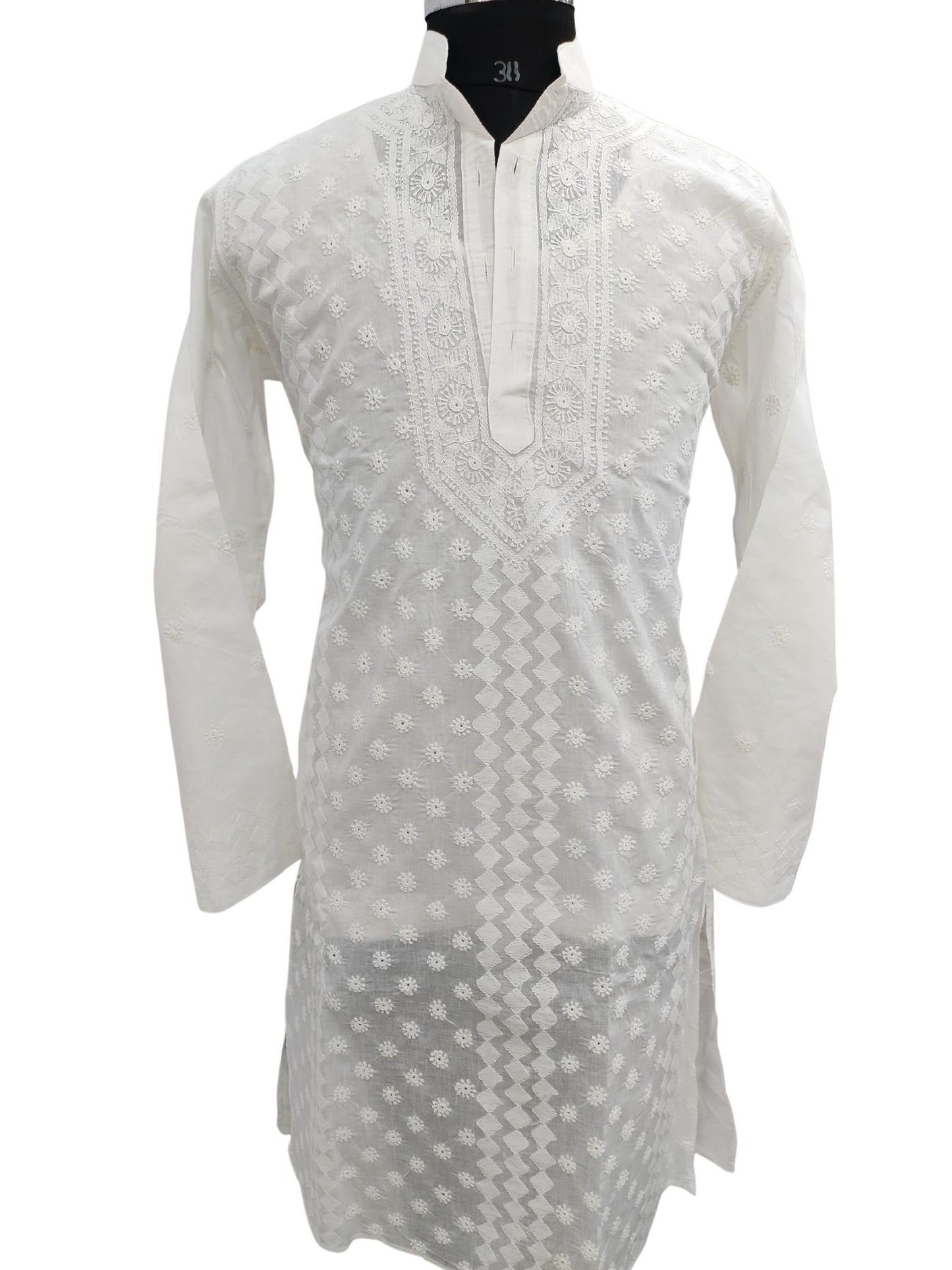 Shyamal Chikan Hand Embroidered White Cotton Lucknowi Chikankari Men's Kurta – S20125
