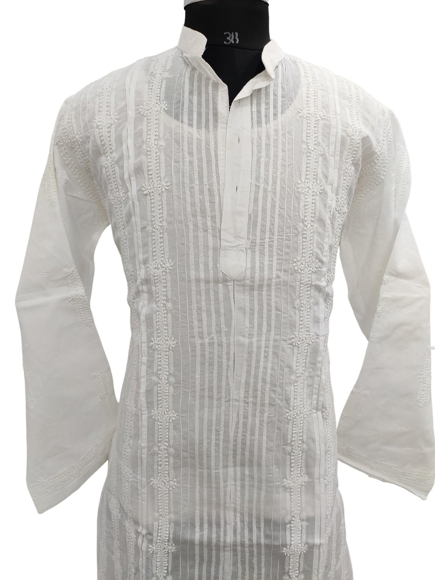 Shyamal Chikan Hand Embroidered White Cotton Lucknowi Chikankari Men's Kurta – S20124