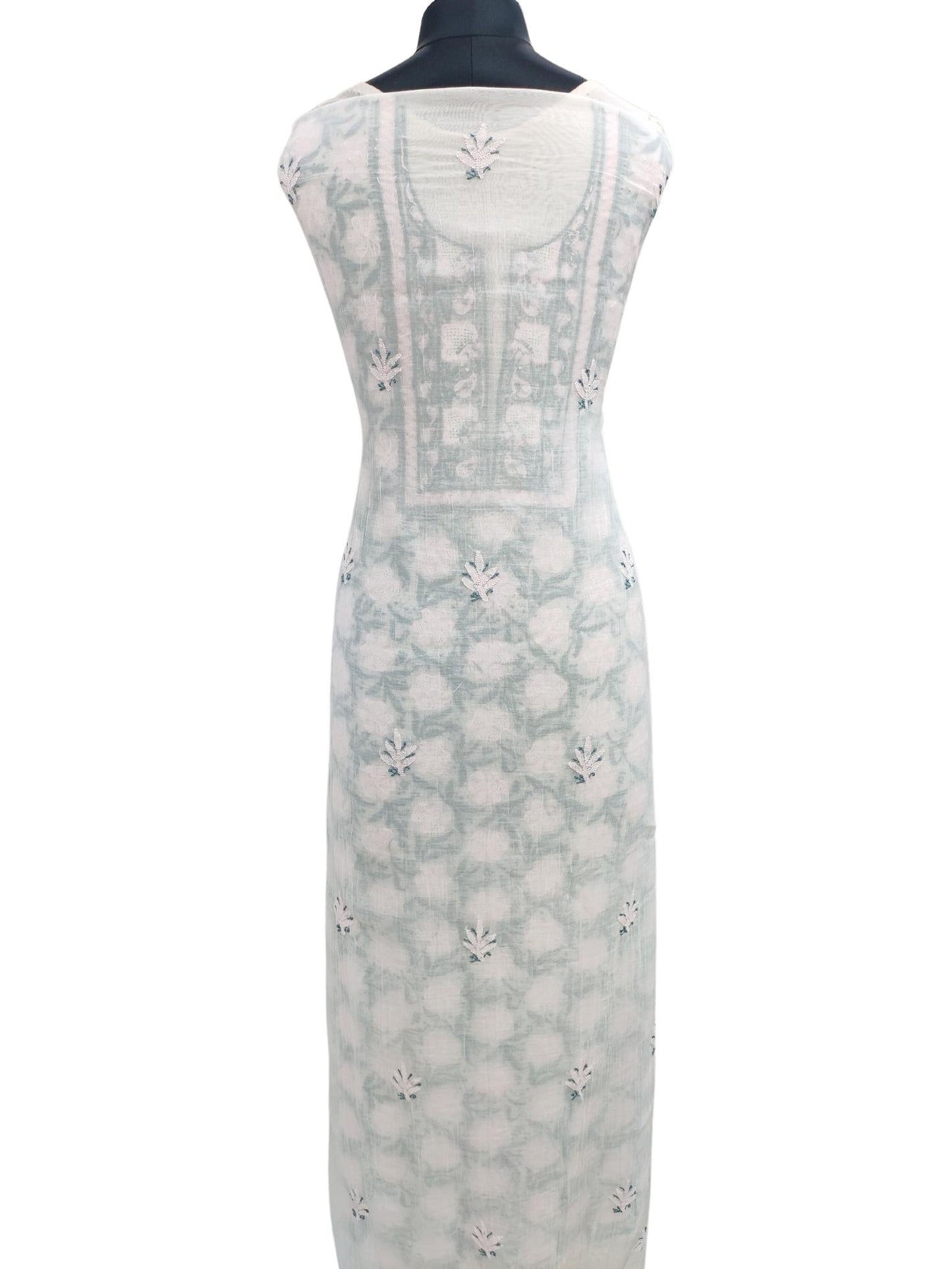 Shyamal Chikan Hand Embroidered White Mul Chanderi Lucknowi Chikankari Unstitched Suit Piece (Kurta Dupatta Set) - S20895