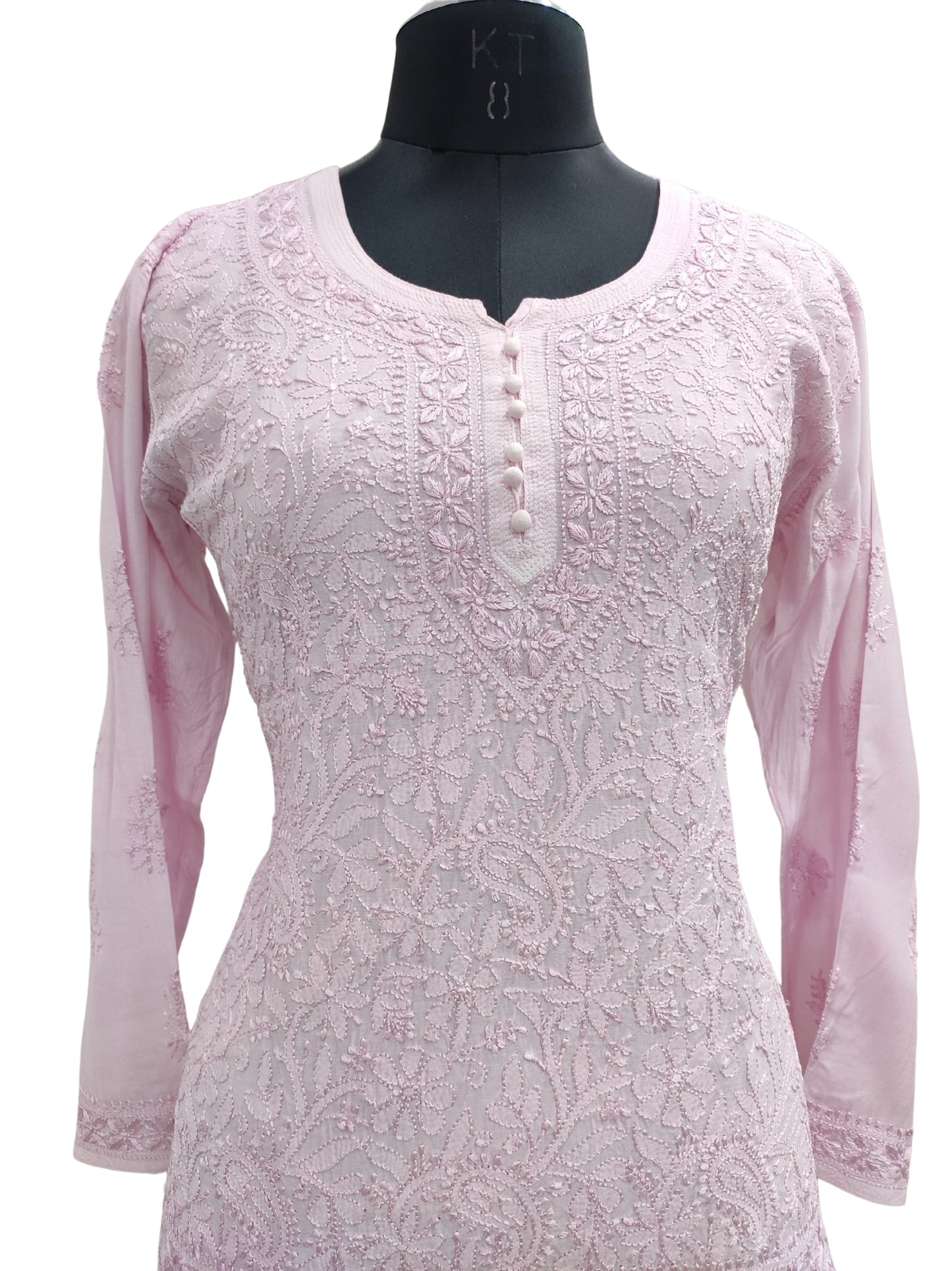 Shyamal Chikan Hand Embroidered Lavender Muslin Lucknowi Chikankari Short Top - S26008