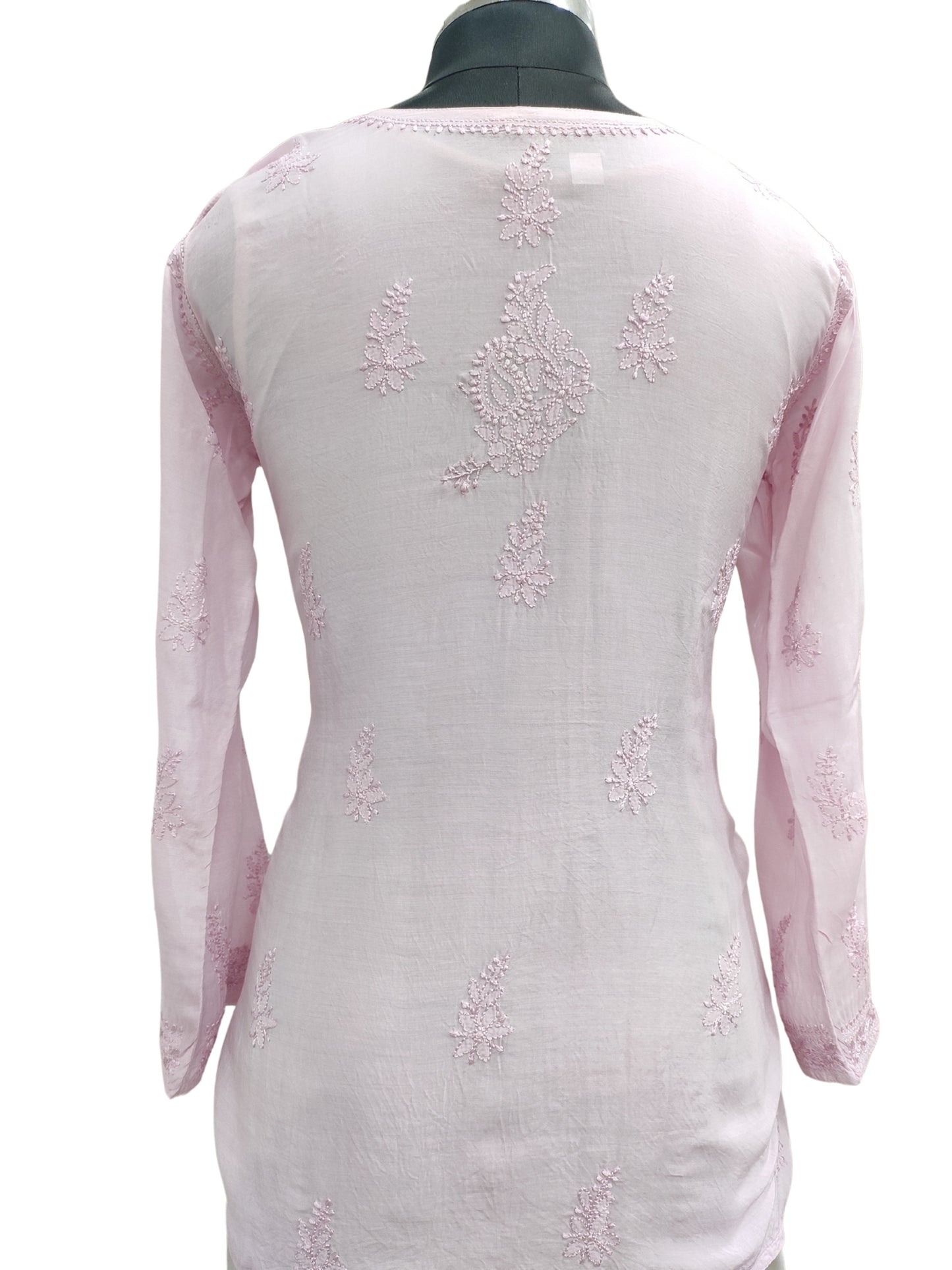 Shyamal Chikan Hand Embroidered Lavender Muslin Lucknowi Chikankari Short Top - S26008