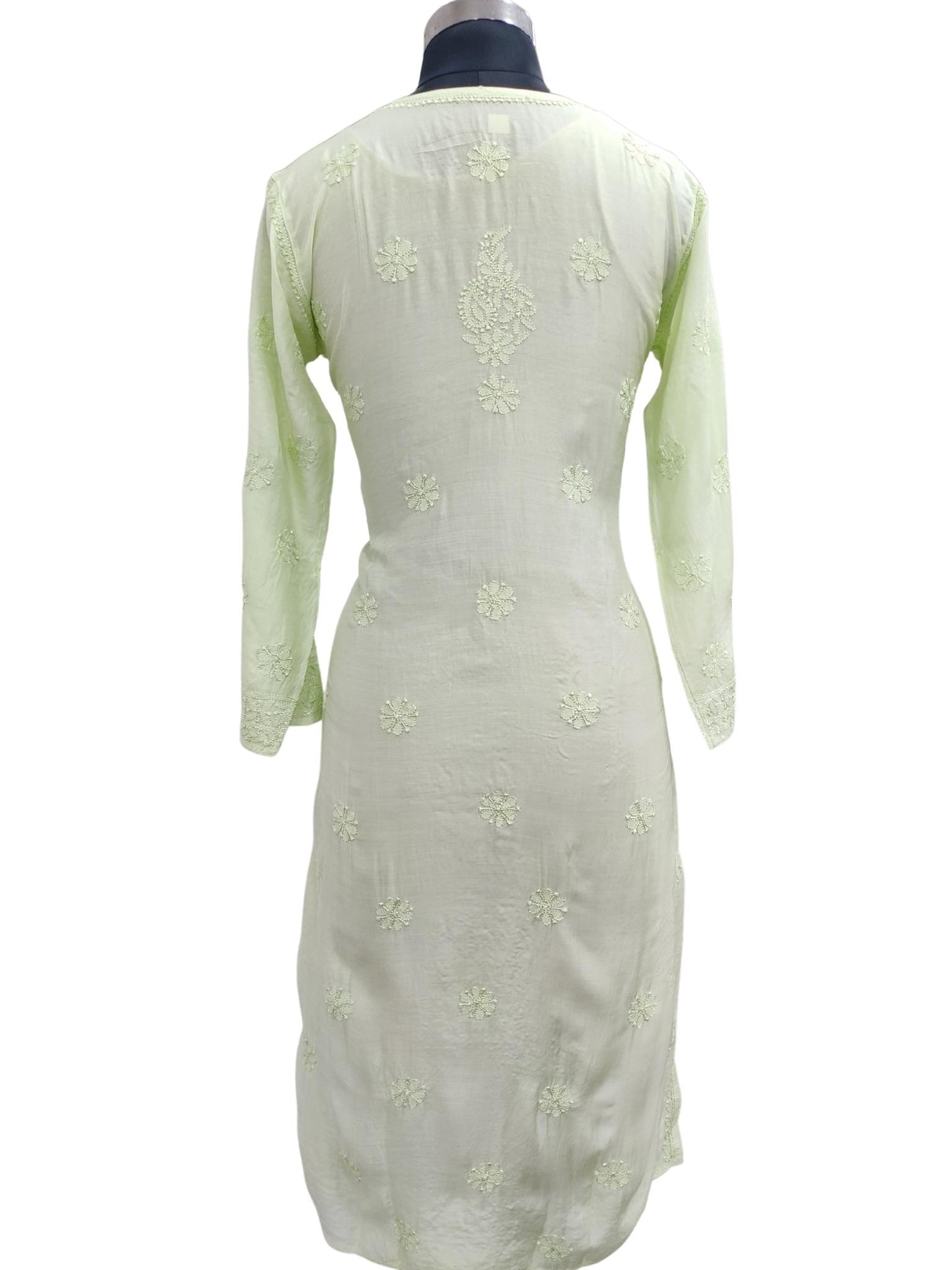 Shyamal Chikan Hand Embroidered Powder Green Muslin Lucknowi Chikankari Kurti - S20370