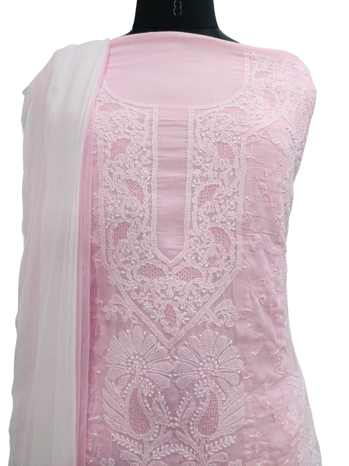 Shyamal Chikan Hand Embroidered Pink Cotton Lucknowi Chikankari Unstitched Suit Piece With Jaali and Daraz Work Work - S20004