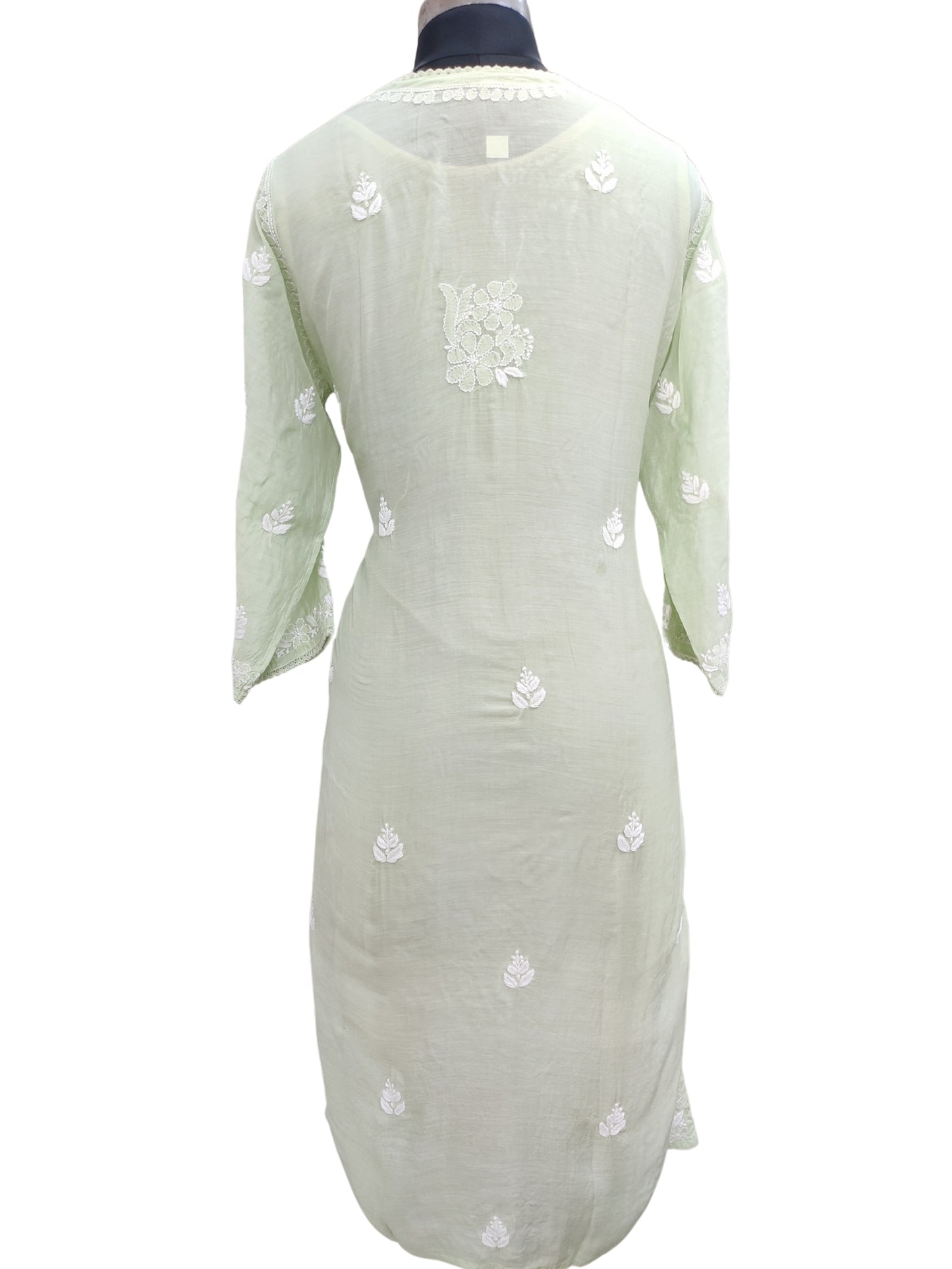 Shyamal Chikan Hand Embroidered Green Muslin Lucknowi Chikankari Kurti - S25915
