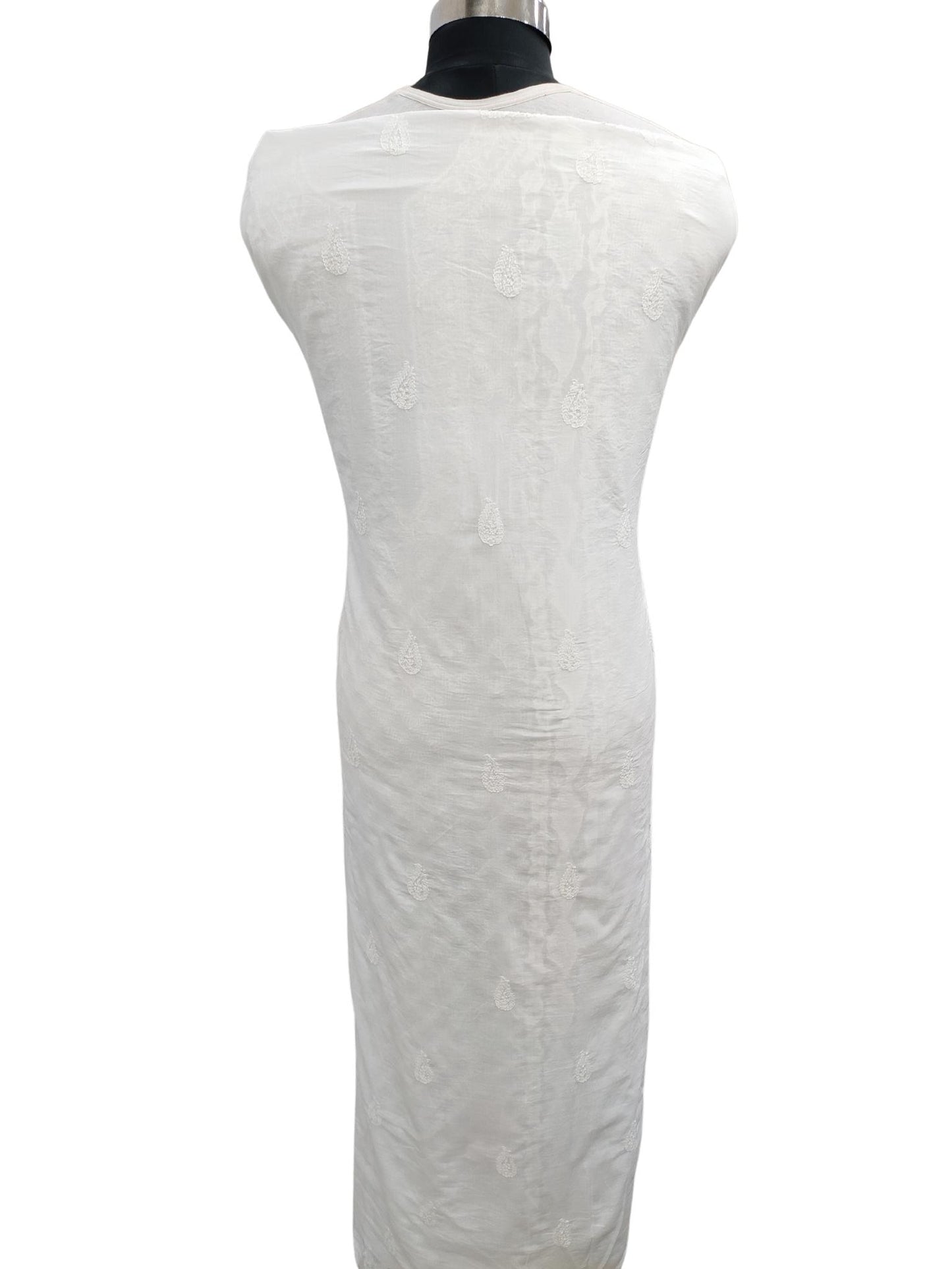 Shyamal Chikan Hand Embroidered White Malmal Cotton Lucknowi Chikankari Unstitched Men's Kurta Piece With Daraz Work – S20146