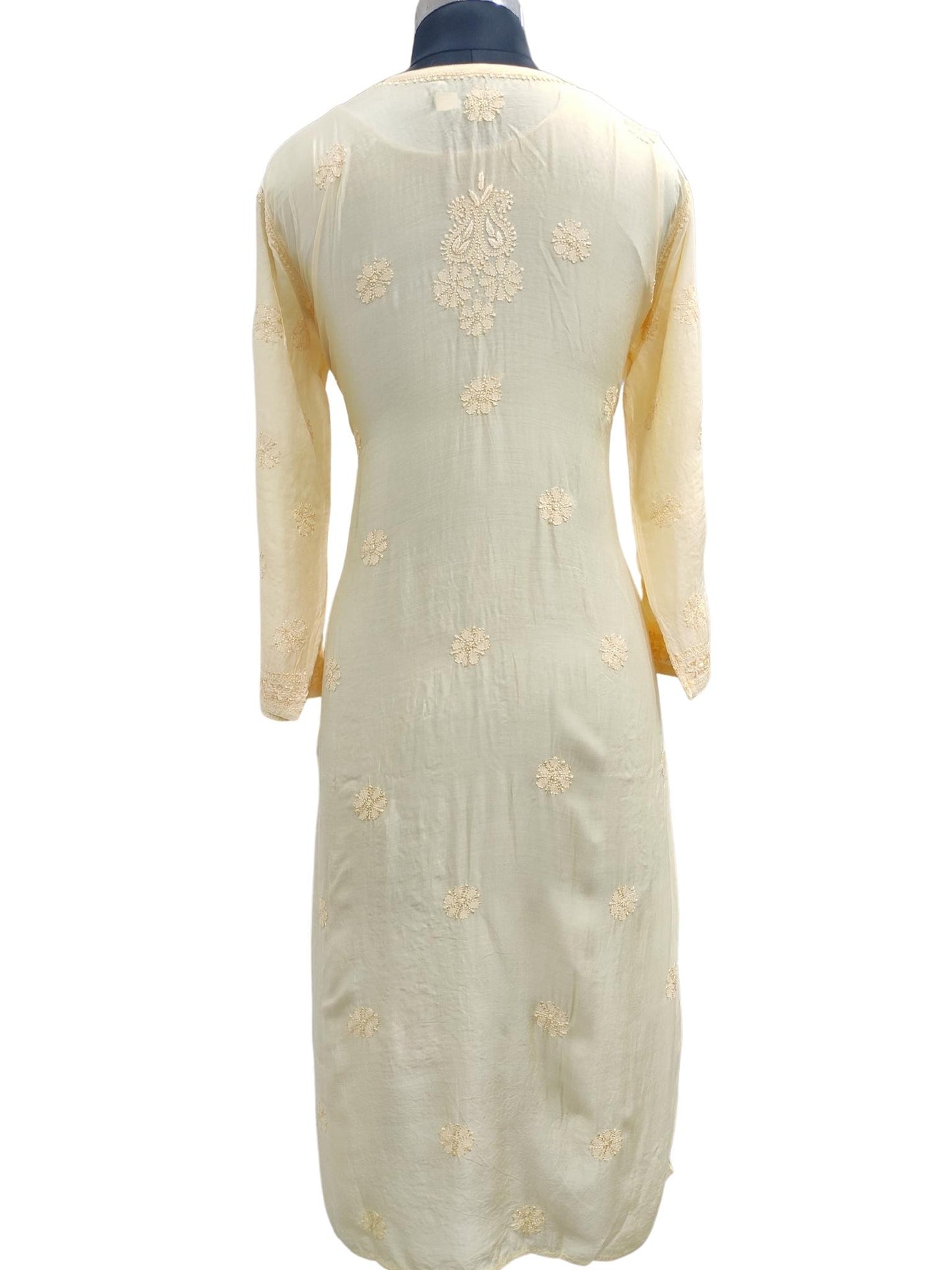 Shyamal Chikan Hand Embroidered Yellow Muslin Lucknowi Chikankari Kurti - S20369