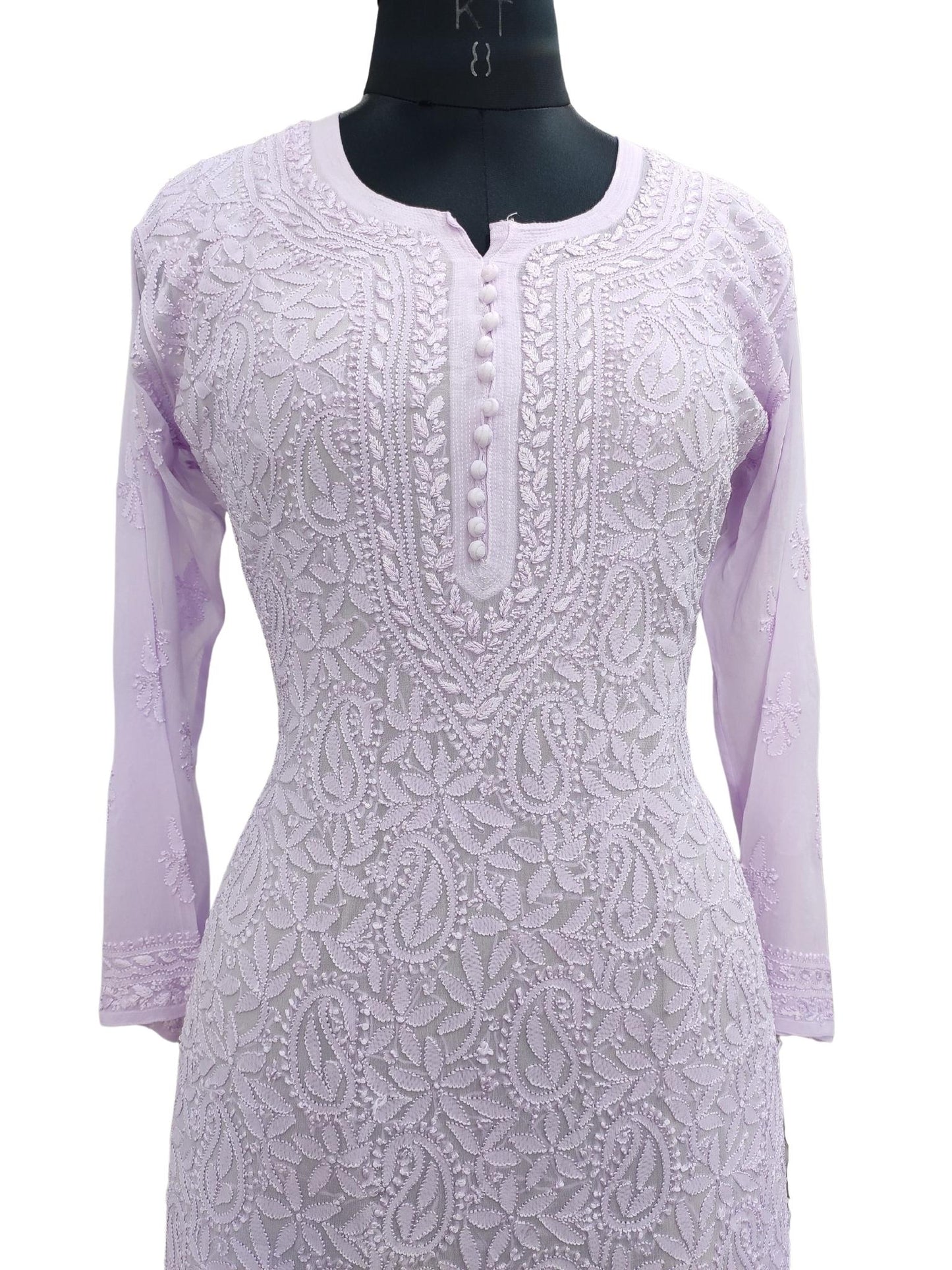 Shyamal Chikan Hand Embroidered Purple Viscose Georgette Lucknowi Chikankari Kurti - S20359