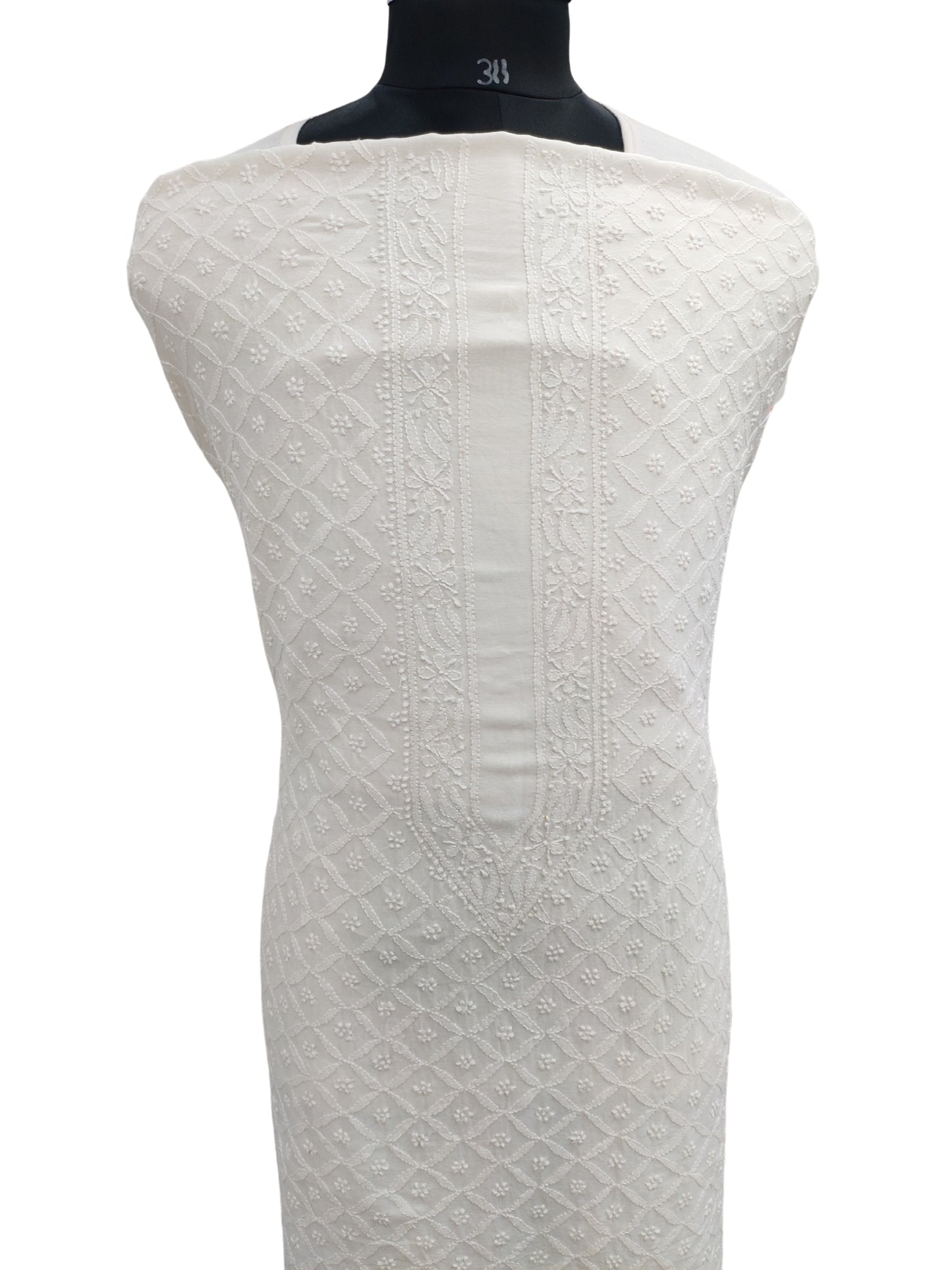Shyamal Chikan Hand Embroidered White Chanderi Lucknowi Chikankari Unstitched Men's Kurta Piece – S26444