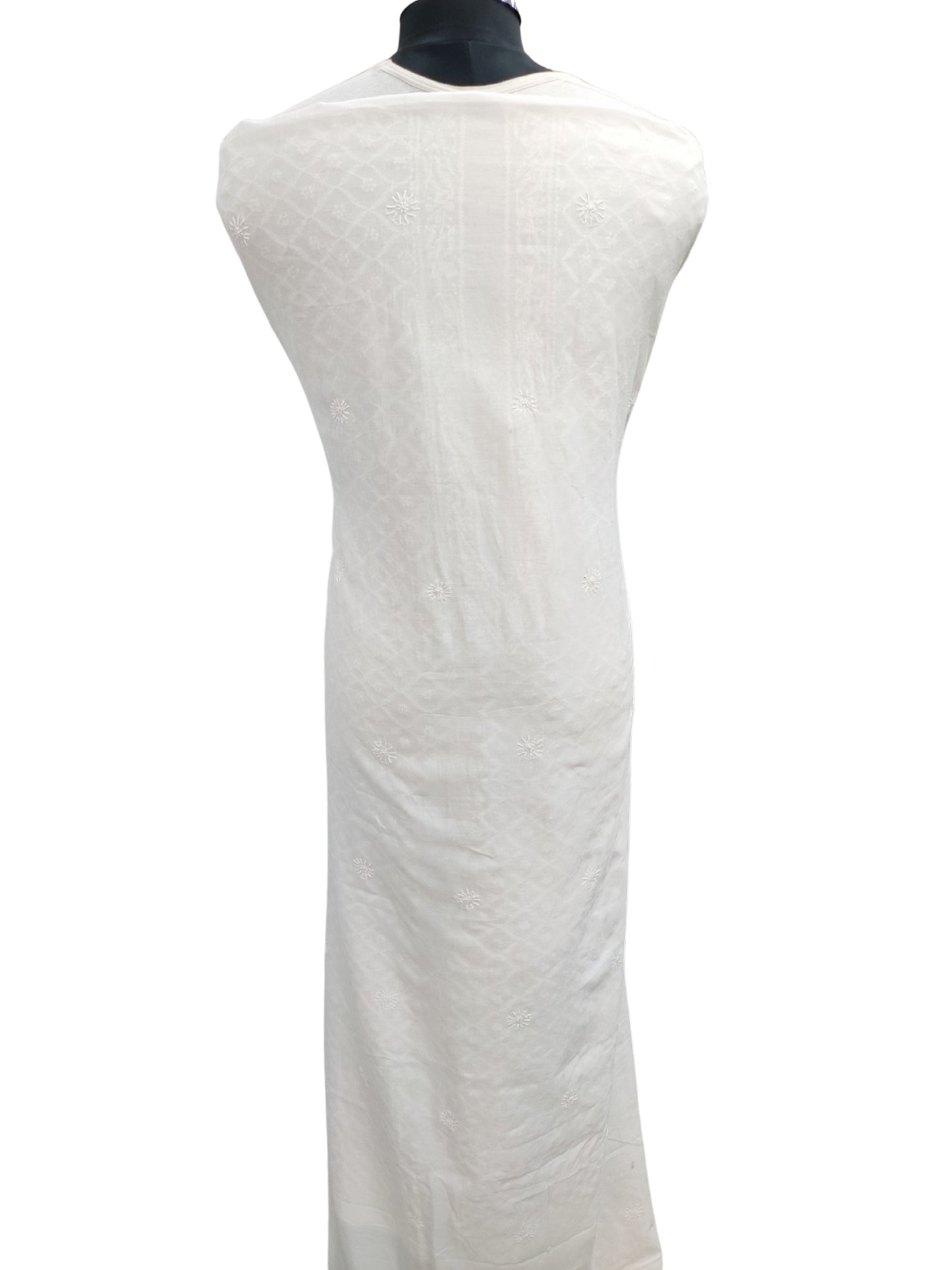 Shyamal Chikan Hand Embroidered White Chanderi Lucknowi Chikankari Unstitched Men's Kurta Piece – S26444