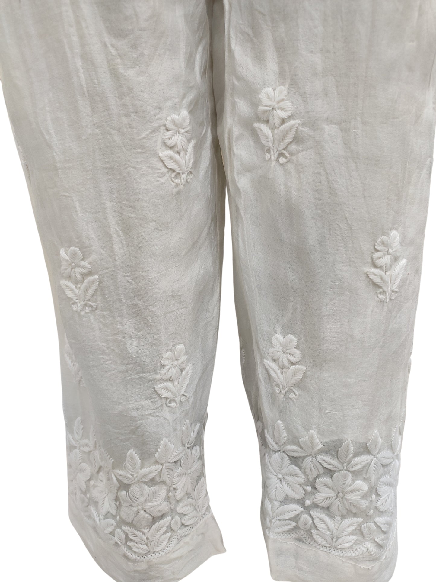Shyamal Chikan Hand Embroidered Chanderi Silk Lucknowi Chikankari Women's Pant - S25897