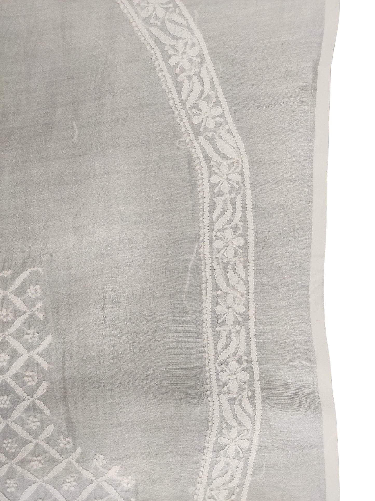 Shyamal Chikan Hand Embroidered White Chanderi Lucknowi Chikankari Unstitched Men's Kurta Piece – S26444