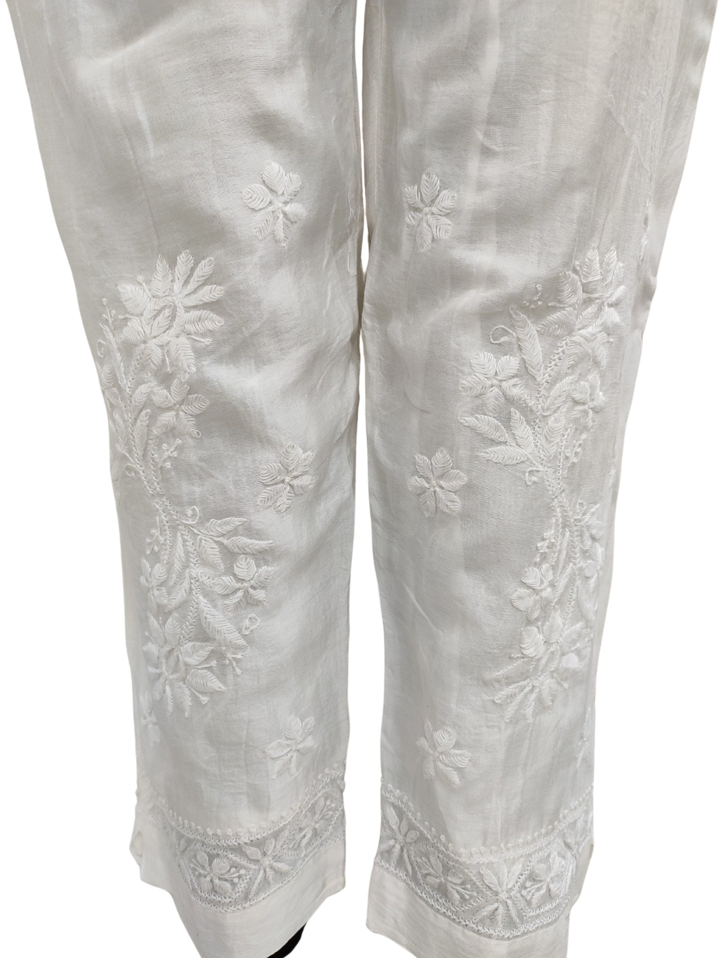 Shyamal Chikan Hand Embroidered Chanderi Silk Lucknowi Chikankari Women's Pant - S26519
