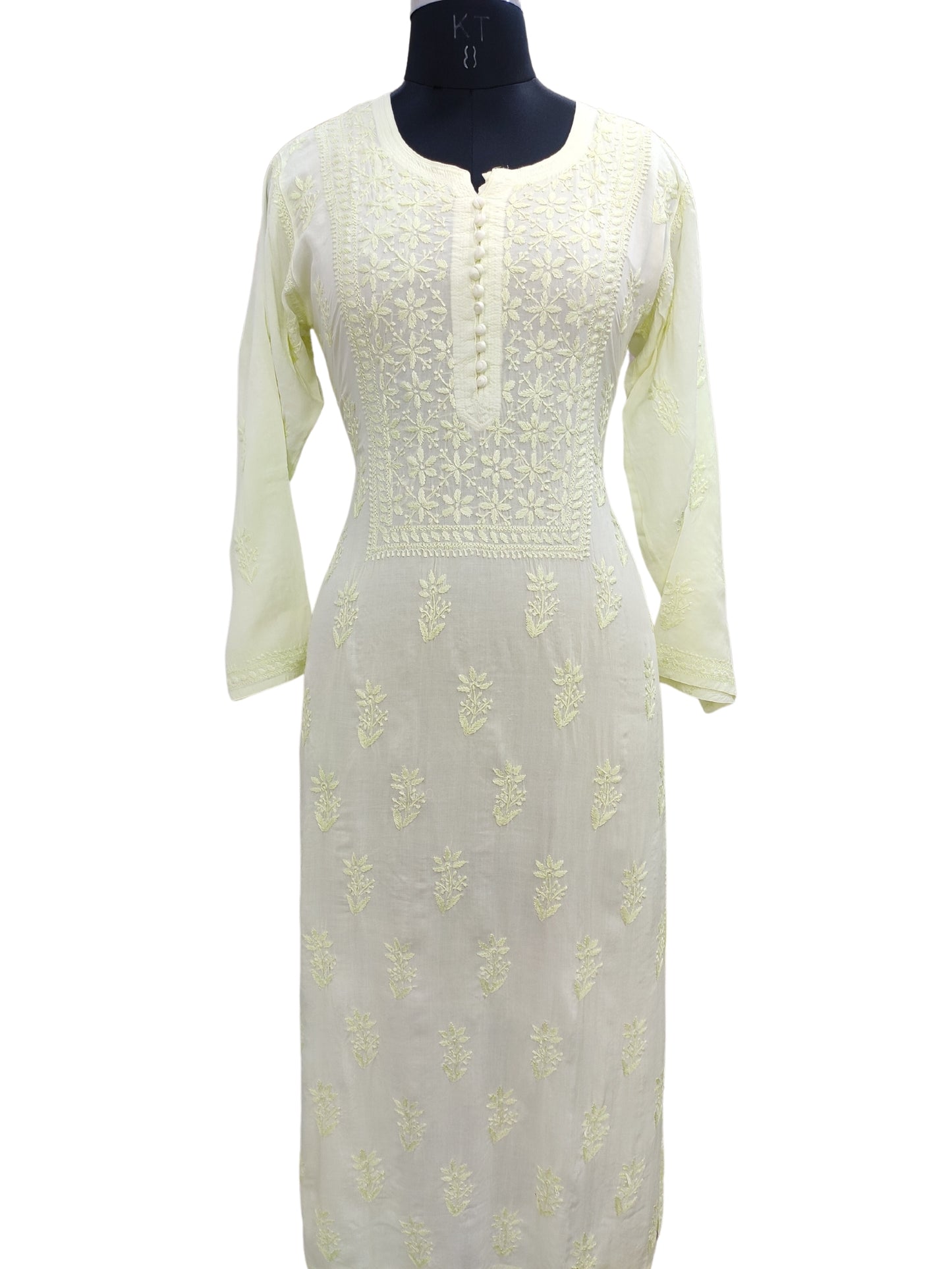 Shyamal Chikan Hand Embroidered Green Modal Cotton Lucknowi Chikankari Kurti - S20734