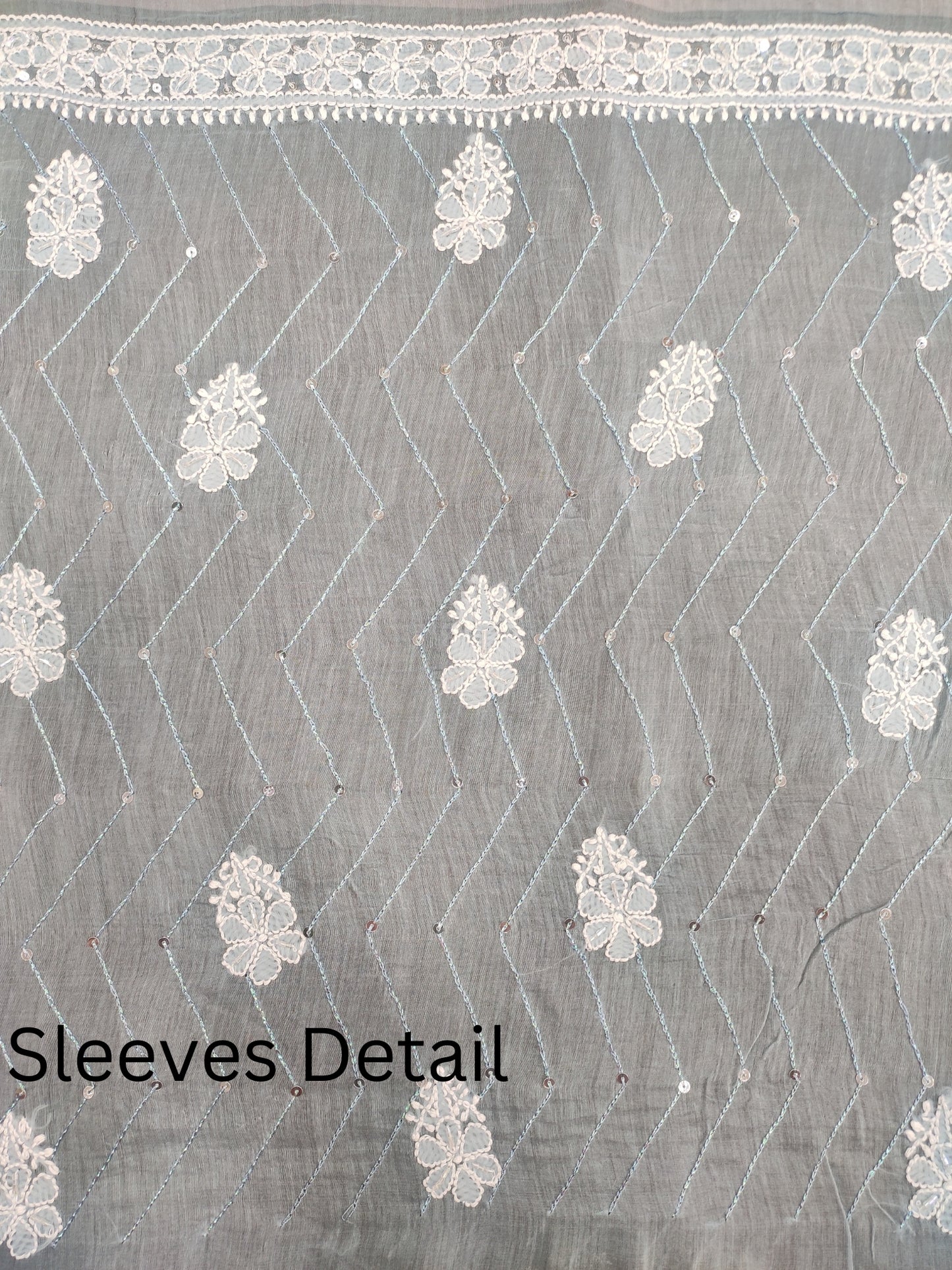 Shyamal Chikan Hand Embroidered Blue Mul Chanderi Lucknowi Chikankari Unstitched Suit Piece with Pearl & Sequin Work (Kurta Dupatta Set) - S20712