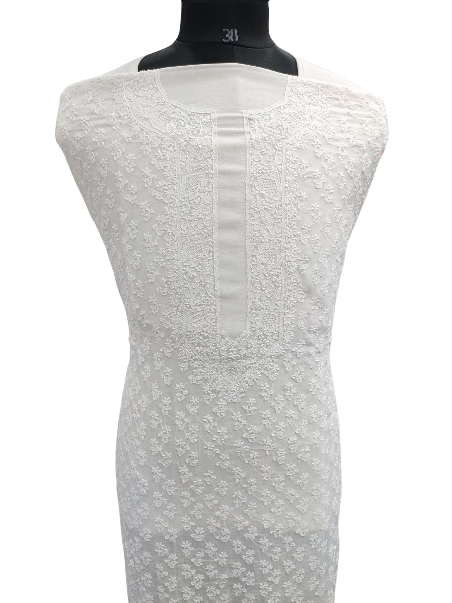 Shyamal Chikan Hand Embroidered White Mul Chanderi Lucknowi Chikankari Unstitched Men's Kurta Piece – S26488