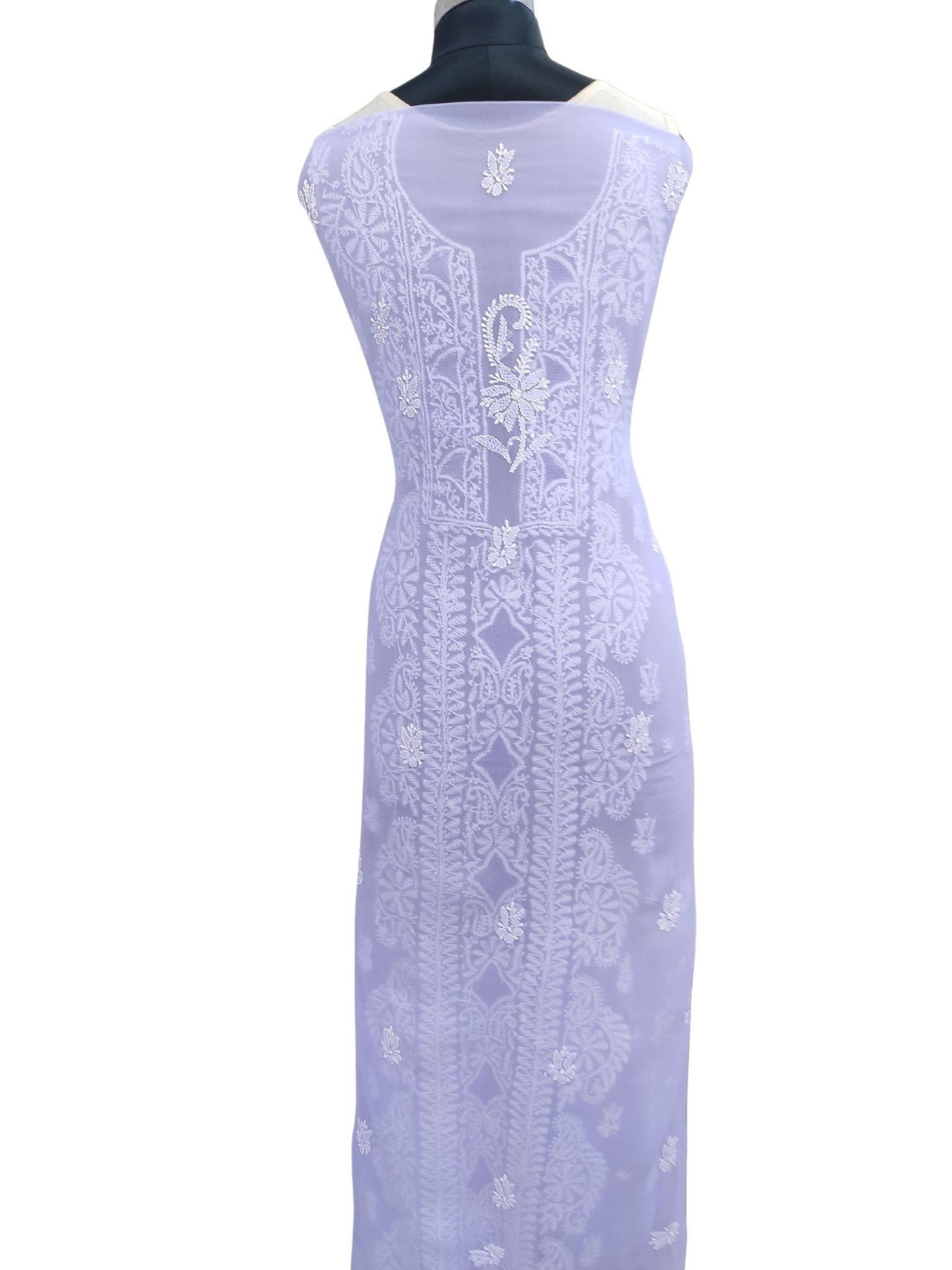Shyamal Chikan Hand Embroidered Purple Georgette Lucknowi Chikankari Unstitched Suit Piece With Jaali Work - S20218