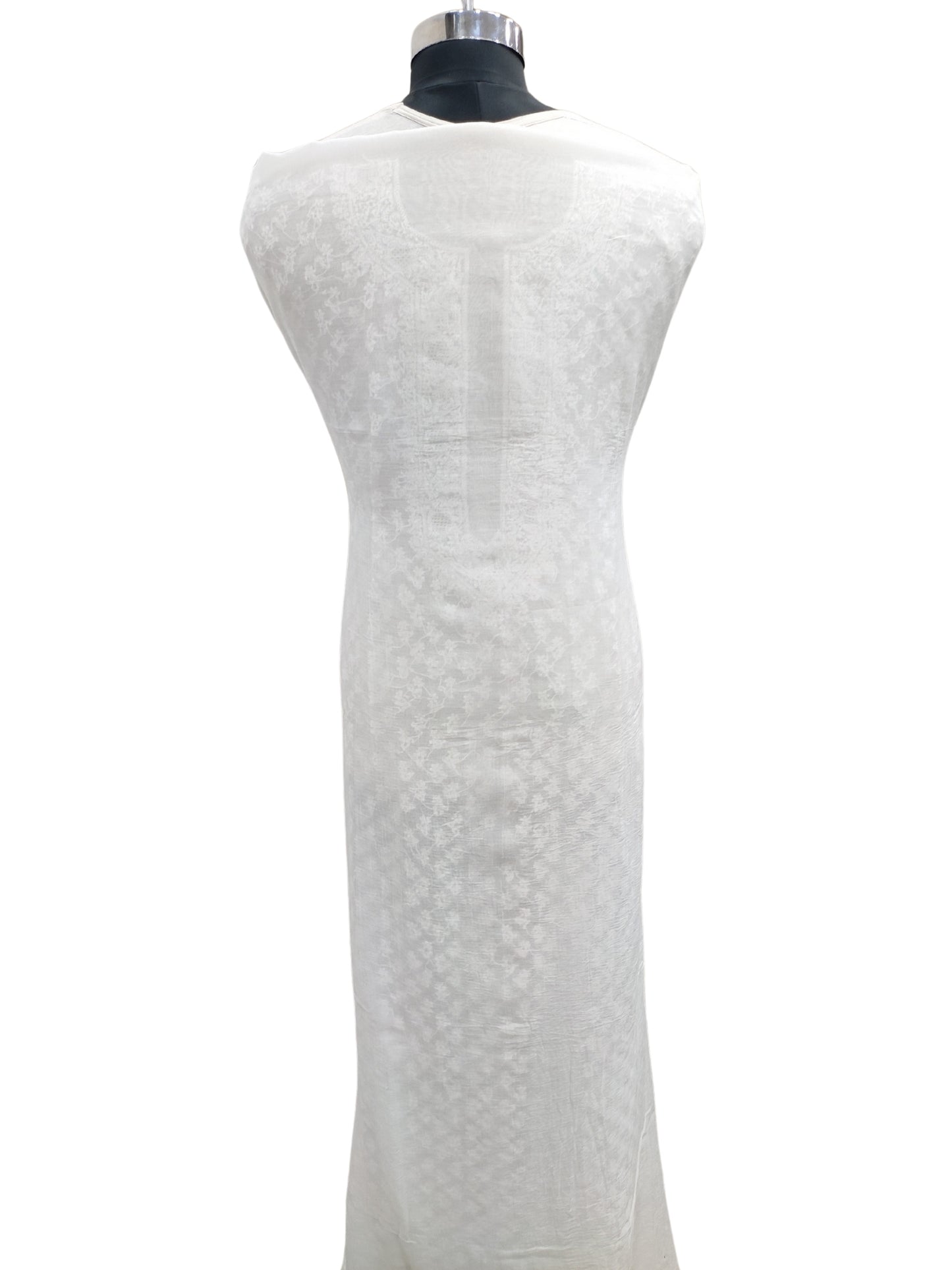 Shyamal Chikan Hand Embroidered White Mul Chanderi Lucknowi Chikankari Unstitched Men's Kurta Piece – S26488