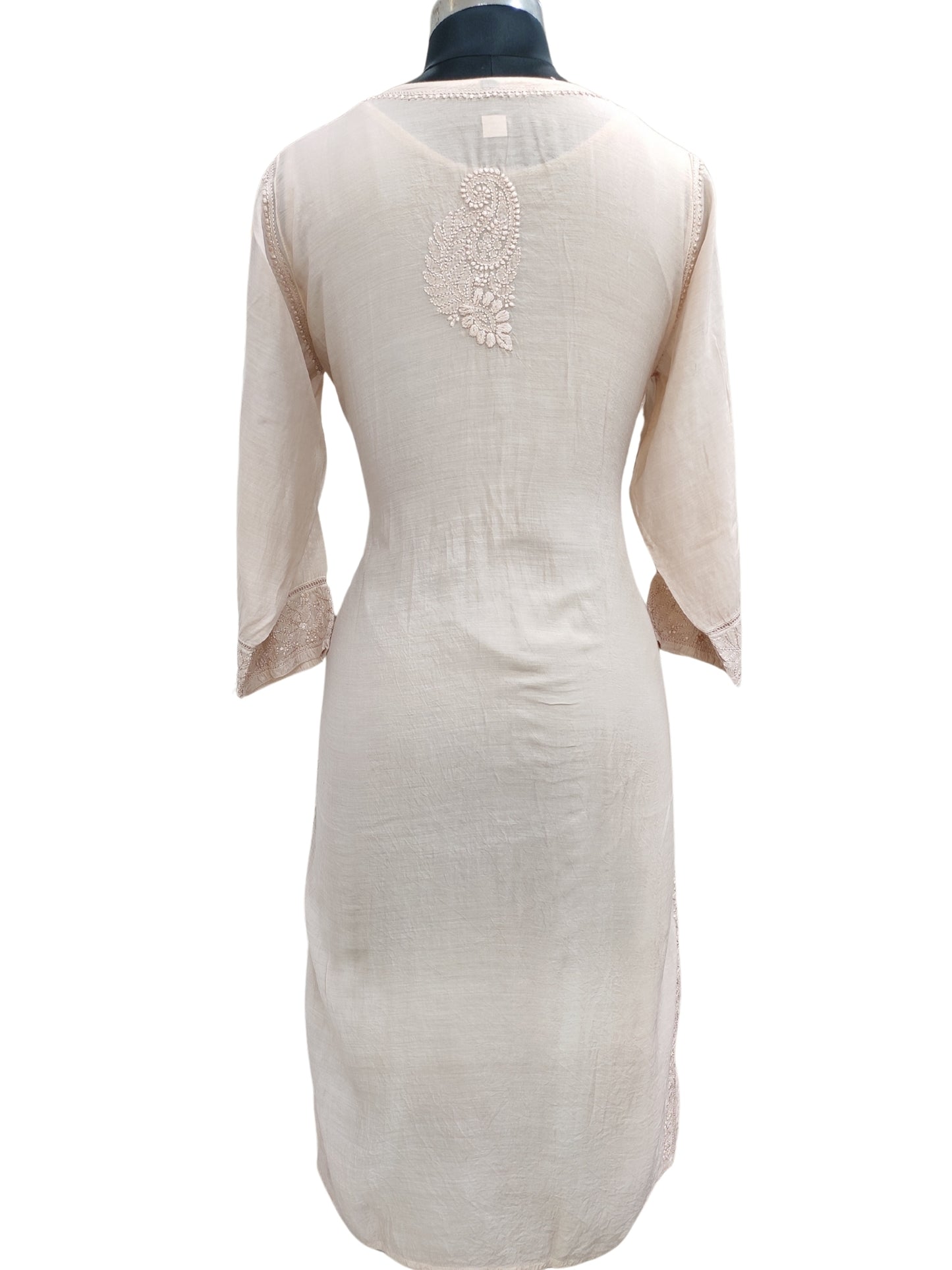 Shyamal Chikan Hand Embroidered Beige Muslin Lucknowi Chikankari Kurti - S25734
