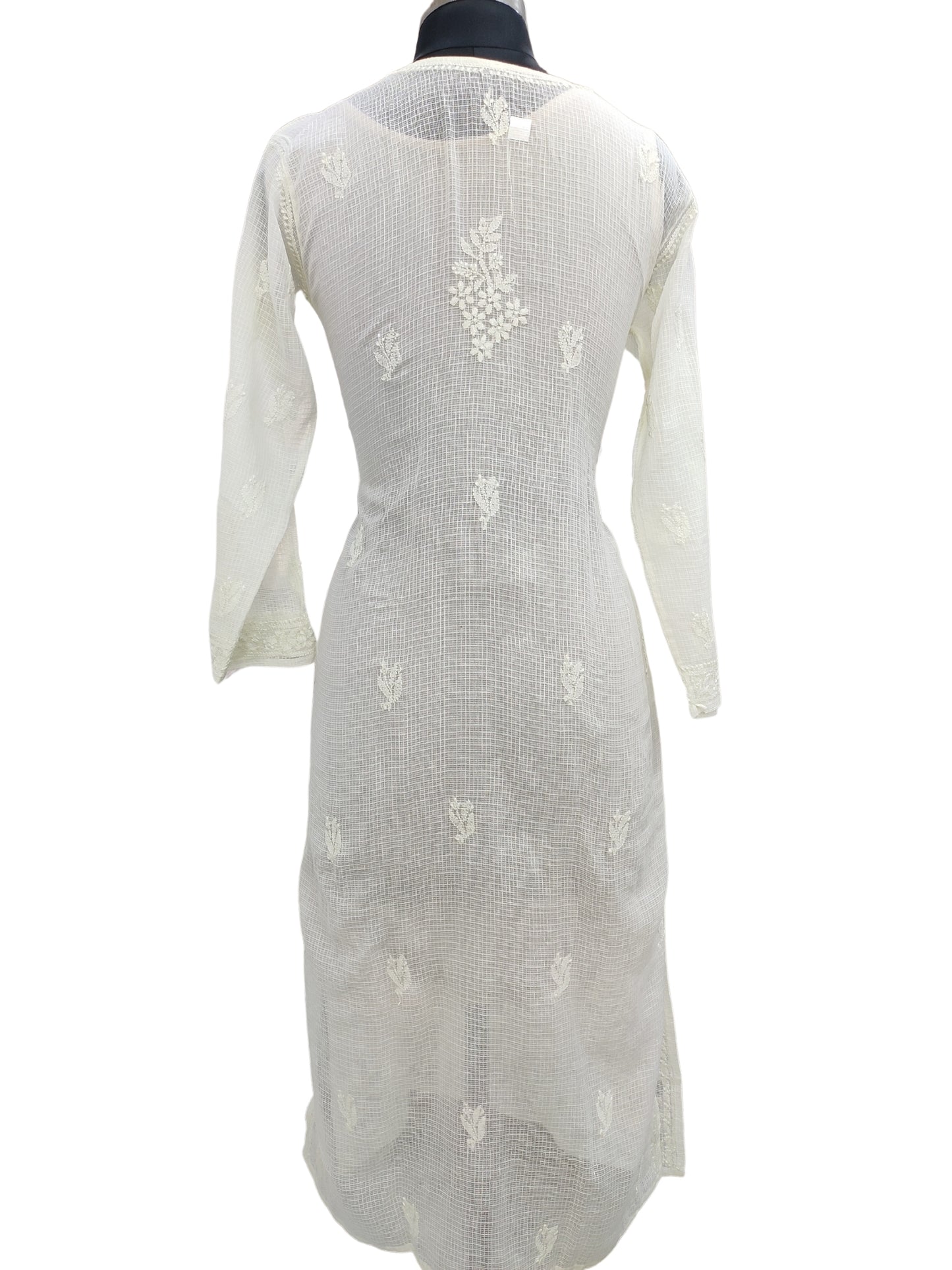 Shyamal Chikan Hand Embroidered Lemon Kota Cotton Lucknowi Chikankari Kurti- S20499