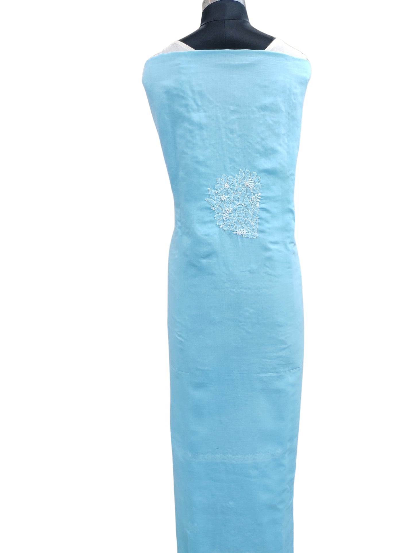 Shyamal Chikan Hand Embroidered Blue Cotton Lucknowi Chikankari Unstitched Suit Piece - S26696