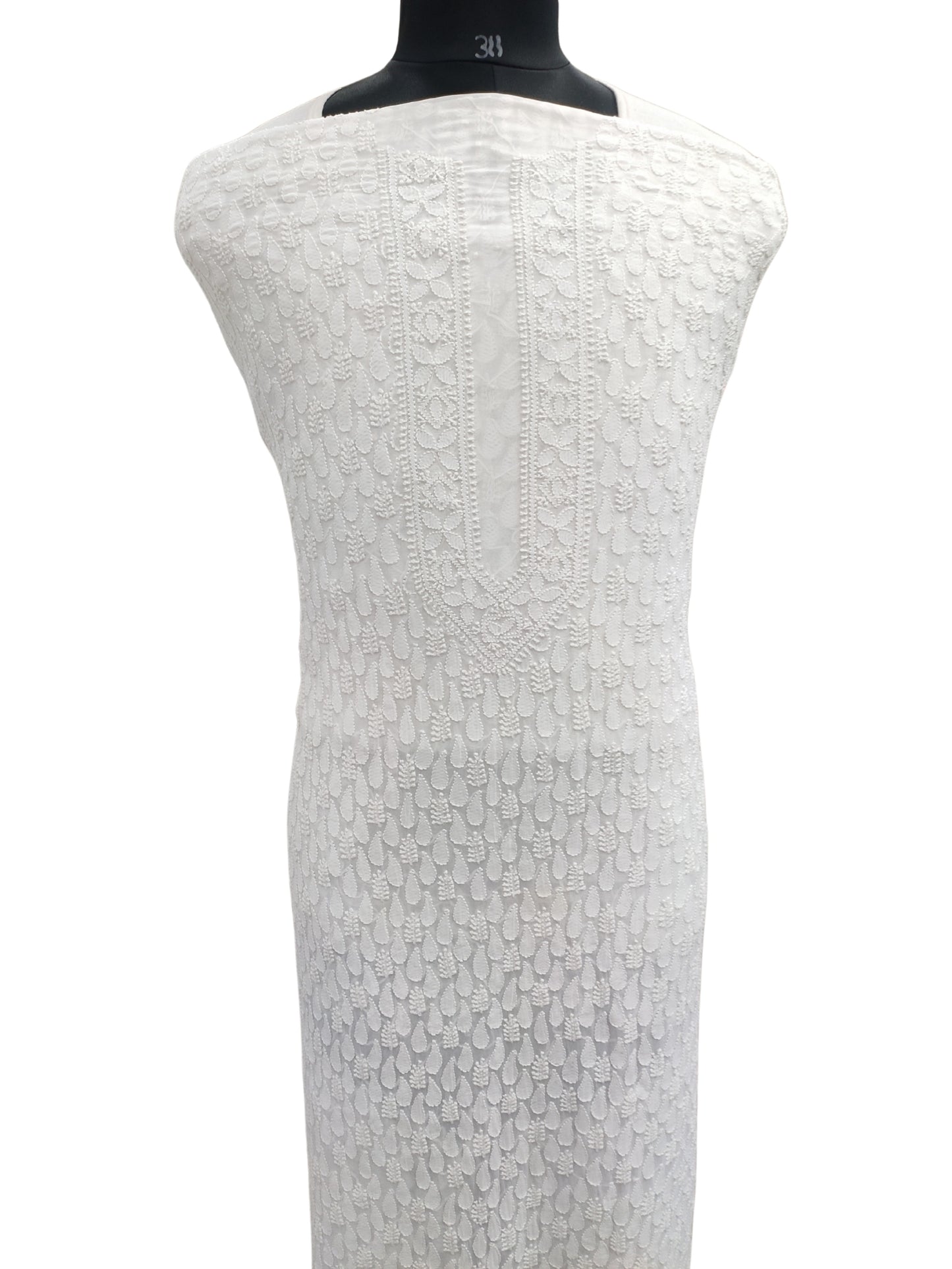 Shyamal Chikan Hand Embroidered White Viscose Georgette Lucknowi All-Over Chikankari Unstitched Men's Kurta Piece – S26091