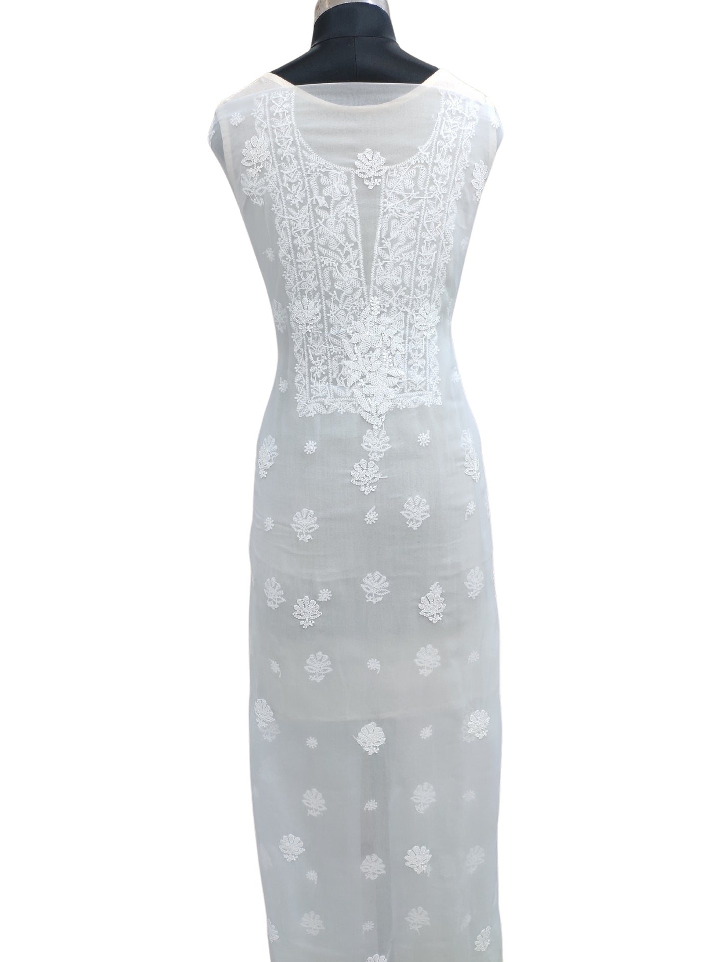 Shyamal Chikan Hand Embroidered Grey Georgette Lucknowi Chikankari Unstitched Suit Piece - S26633