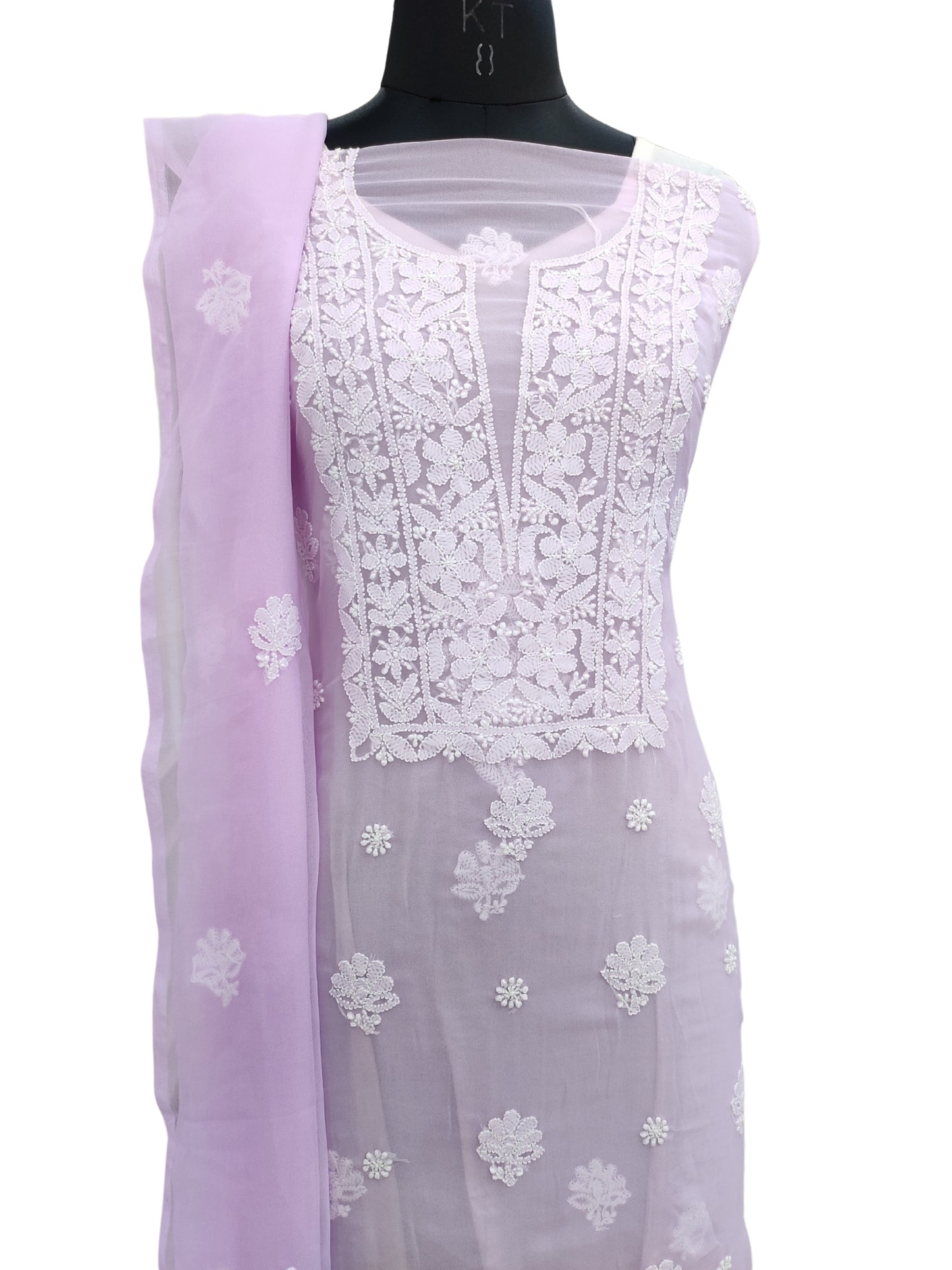 Shyamal Chikan Hand Embroidered Lavender Georgette Lucknowi Chikankari Unstitched Suit Piece - S26634