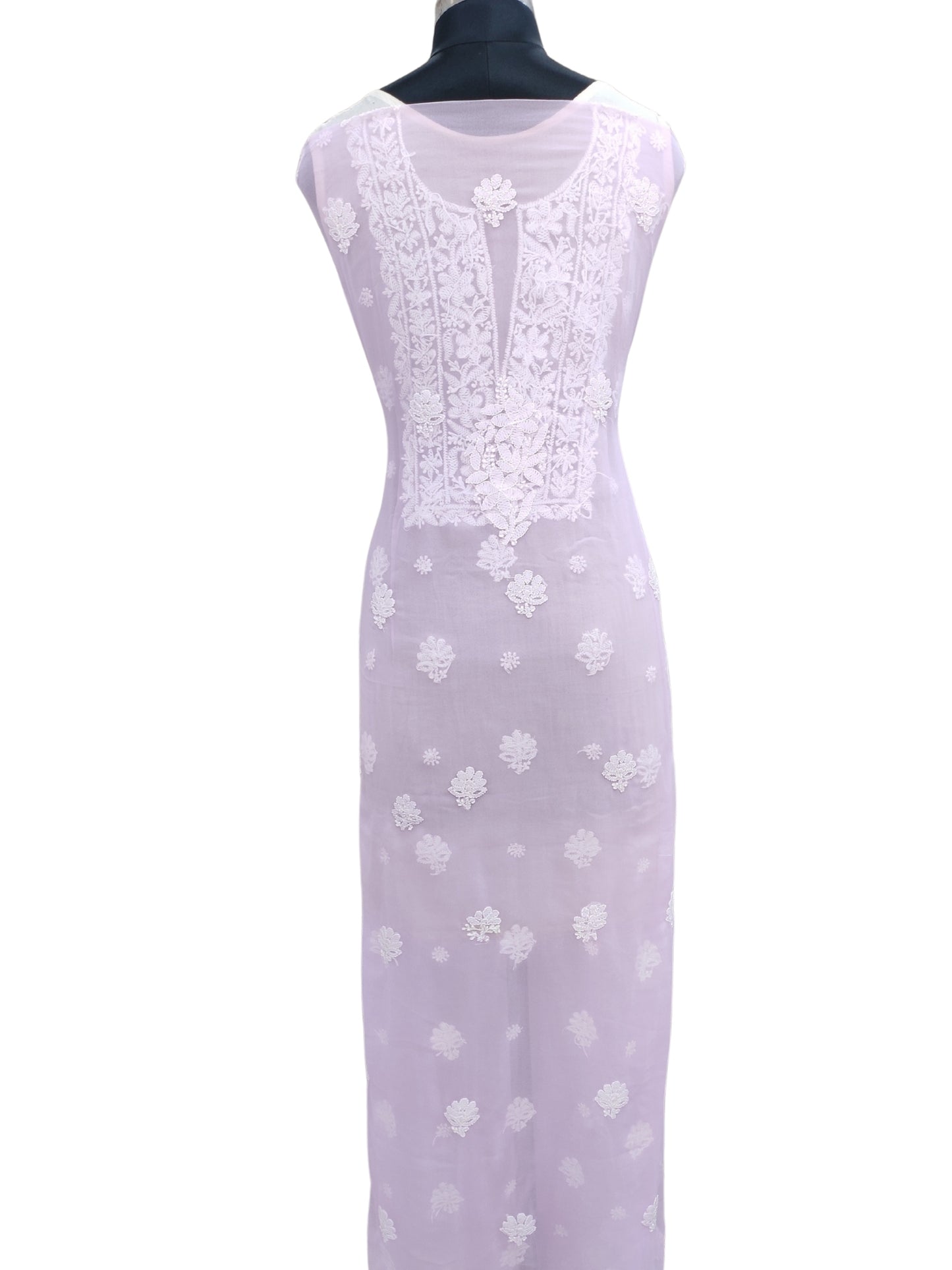 Shyamal Chikan Hand Embroidered Lavender Georgette Lucknowi Chikankari Unstitched Suit Piece - S26634