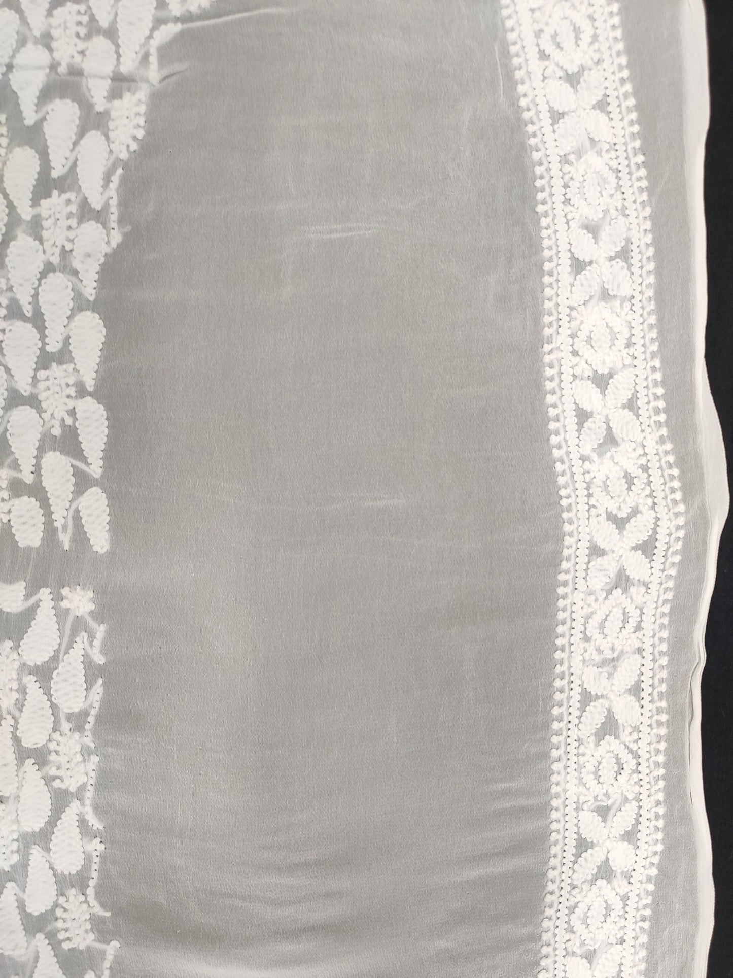Shyamal Chikan Hand Embroidered White Viscose Georgette Lucknowi All-Over Chikankari Unstitched Men's Kurta Piece – S26091