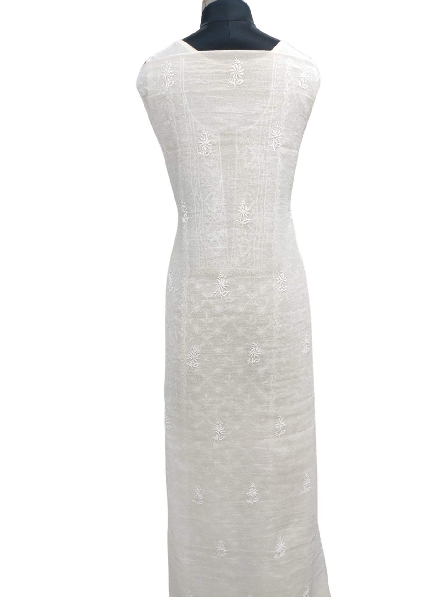 Shyamal Chikan Hand Embroidered Silver Tissue Lucknowi Chikankari Unstitched Suit Piece ( Kurta Dupatta Set ) - S26346
