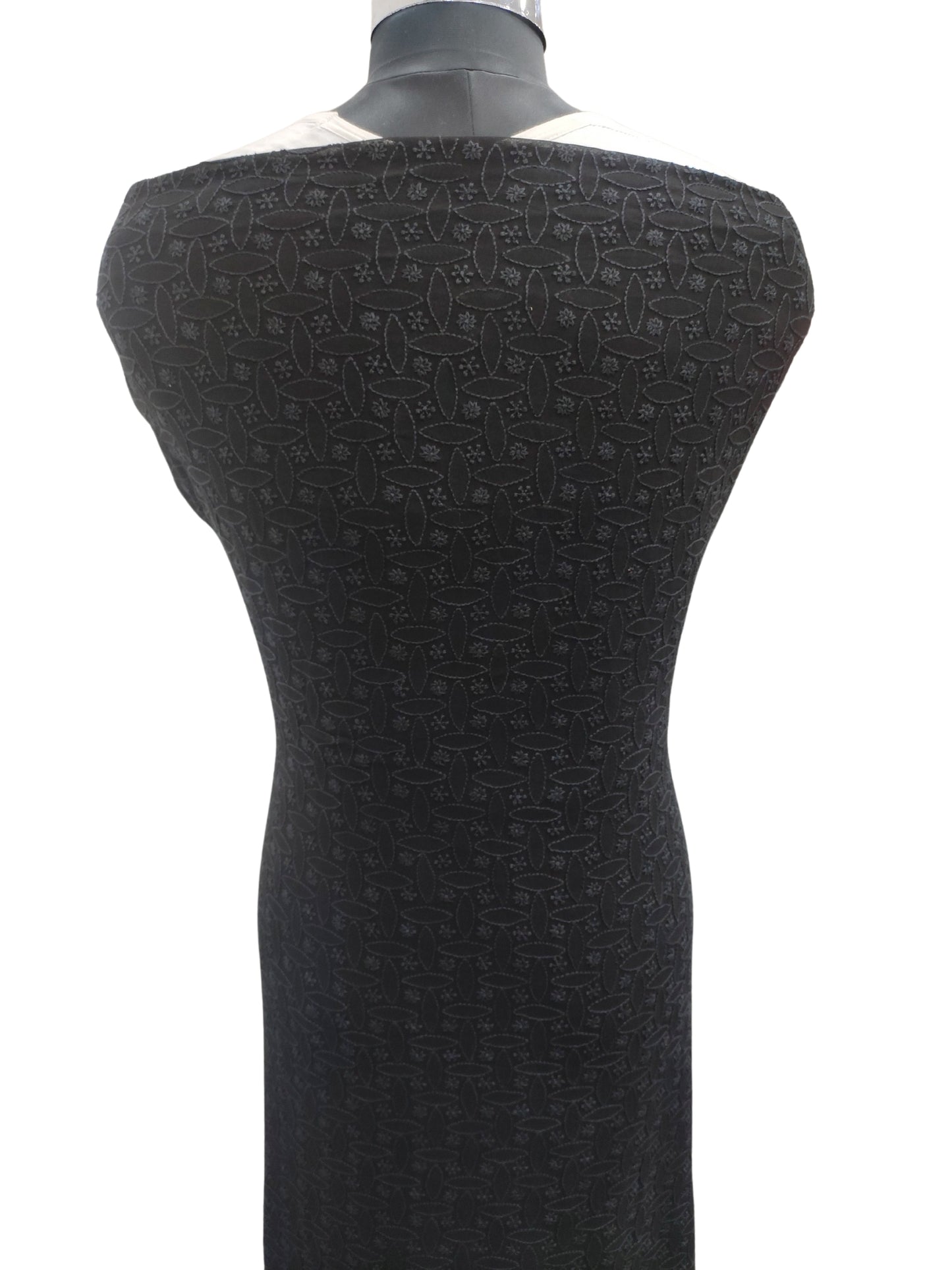Shyamal Chikan Hand Embroidered Black Viscose Georgette Lucknowi All-Over Chikankari Unstitched Men's Kurta Piece – S20158