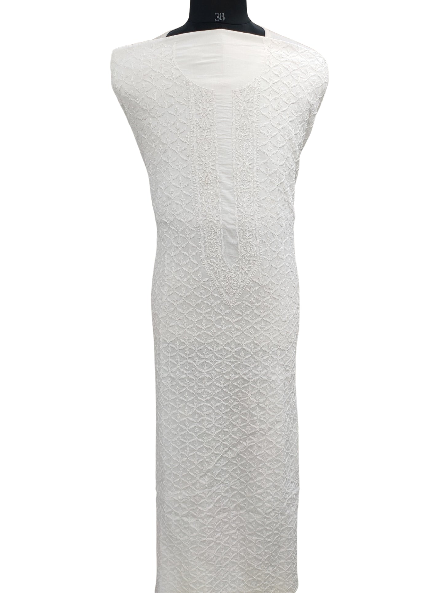 Shyamal Chikan Hand Embroidered White Malmal cotton Lucknowi Chikankari Unstitched Men's Kurta Piece – S20491