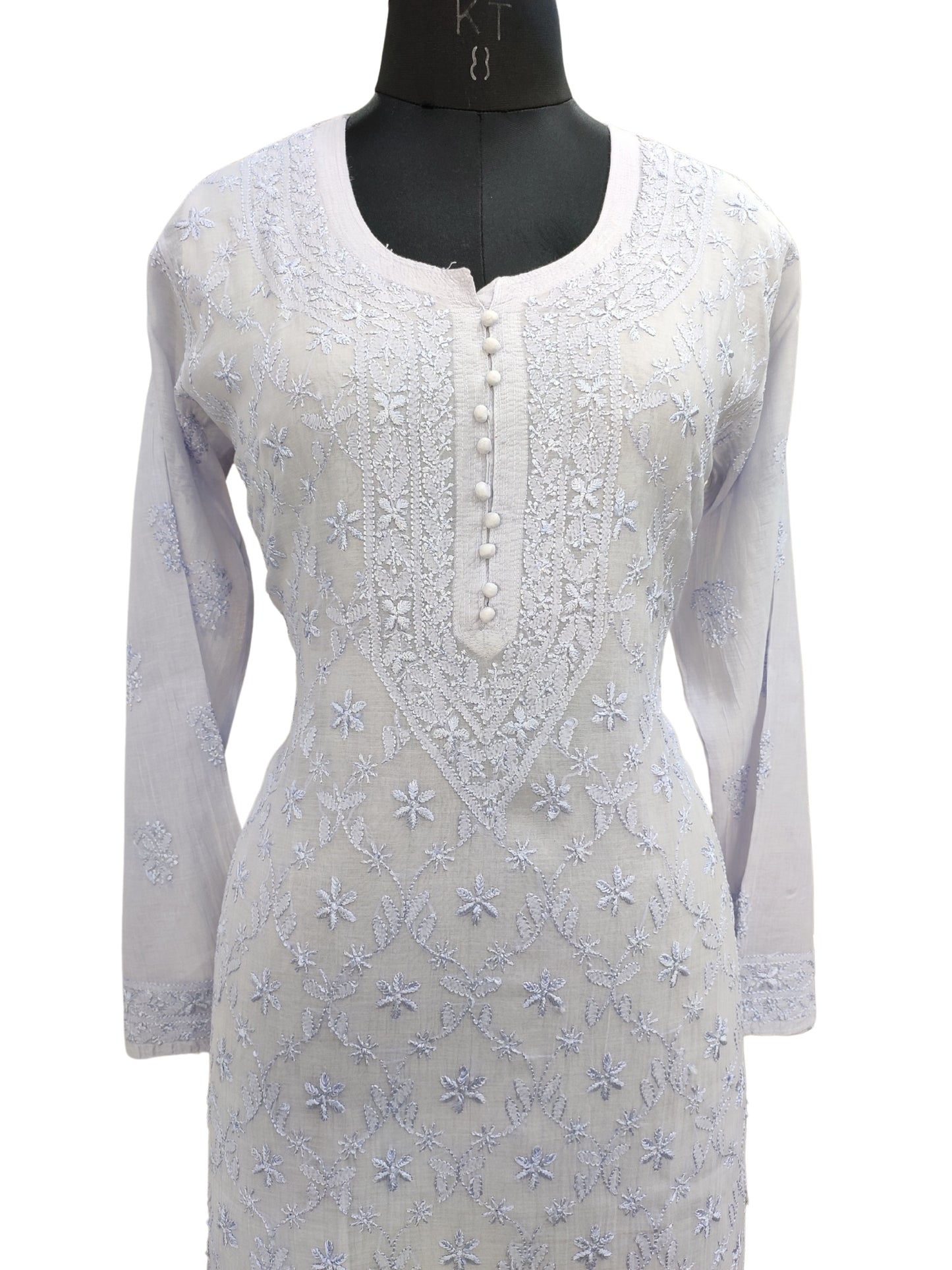 Shyamal Chikan Hand Embroidered Lavender Mul Chanderi Lucknowi Chikankari Kurti - S26359