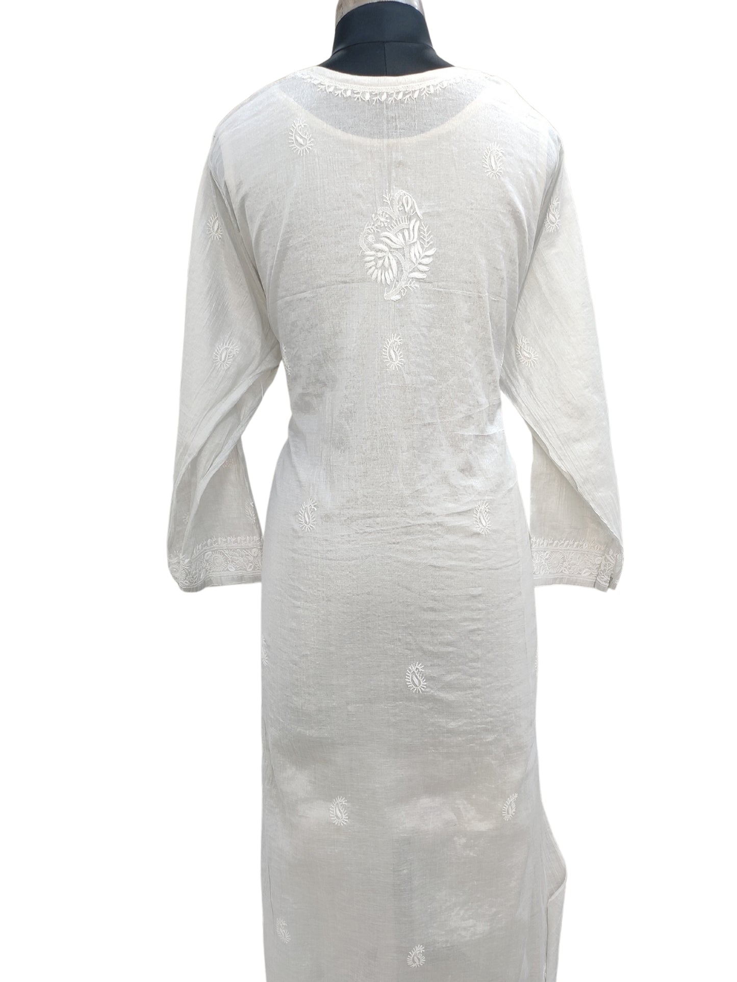 Shyamal Chikan Hand Embroidered Silver Tissue Lucknowi Chikankari Semi-stitched Suit Piece ( Kurta Dupatta Set ) - S26344