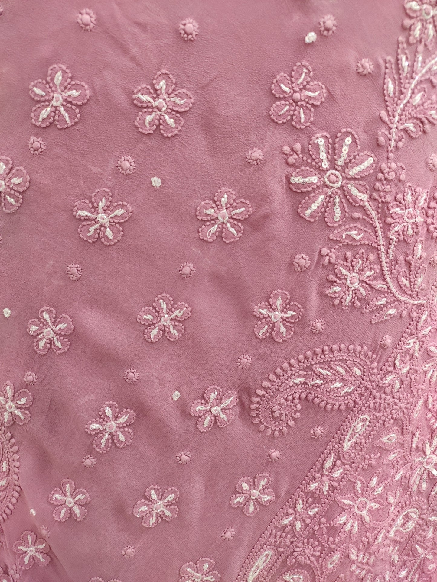 Shyamal Chikan Hand Embroidered Wine HQ Viscose Georgette Lucknowi Chikankari Saree With Blouse Piece With Cutdana Work- S25217