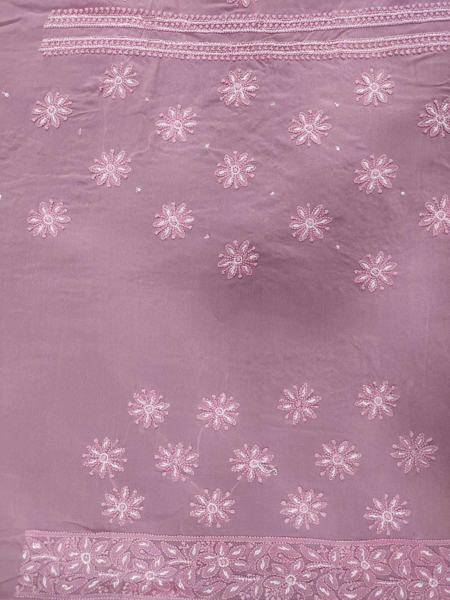 Shyamal Chikan Hand Embroidered Wine HQ Viscose Georgette Lucknowi Chikankari Saree With Blouse Piece With Cutdana Work- S25217