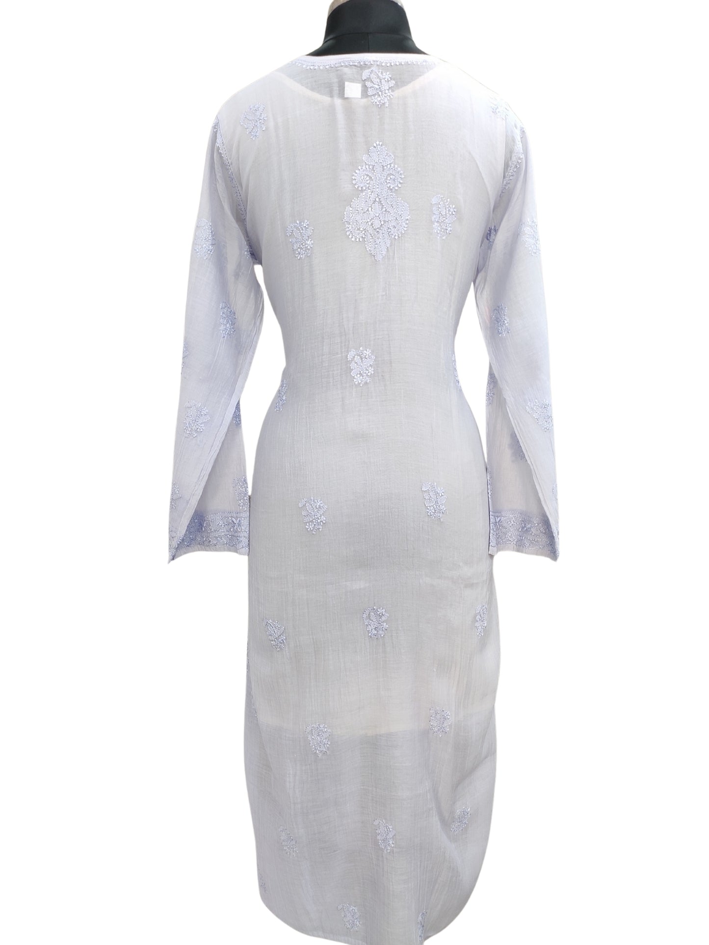 Shyamal Chikan Hand Embroidered Lavender Mul Chanderi Lucknowi Chikankari Kurti - S26359