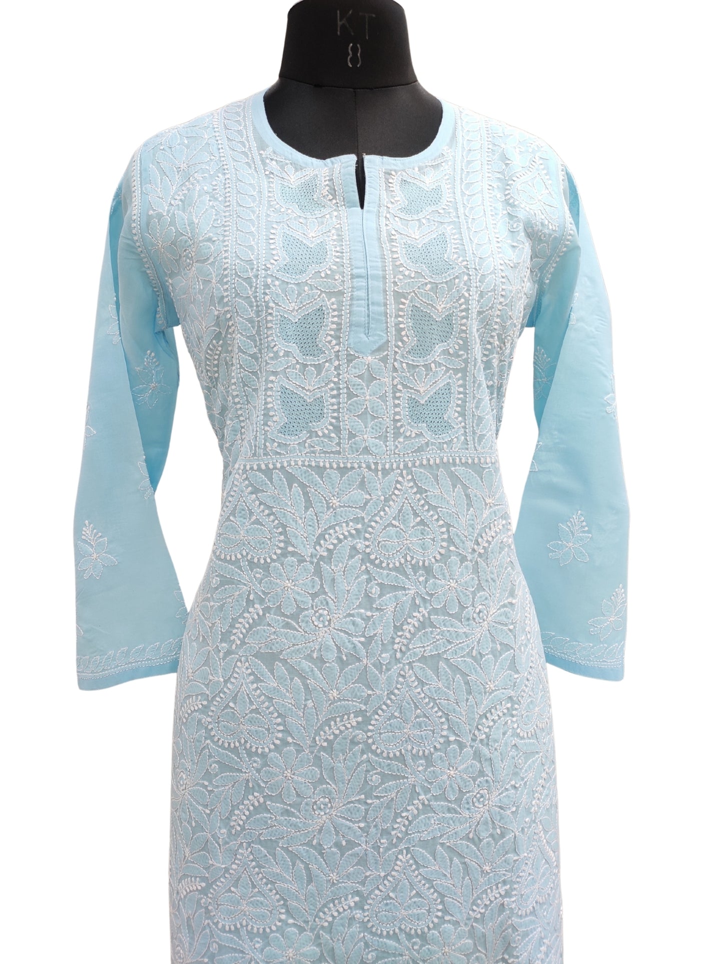 Shyamal Chikan Hand Embroidered Blue Cotton Lucknowi Chikankari Kurti - S26547