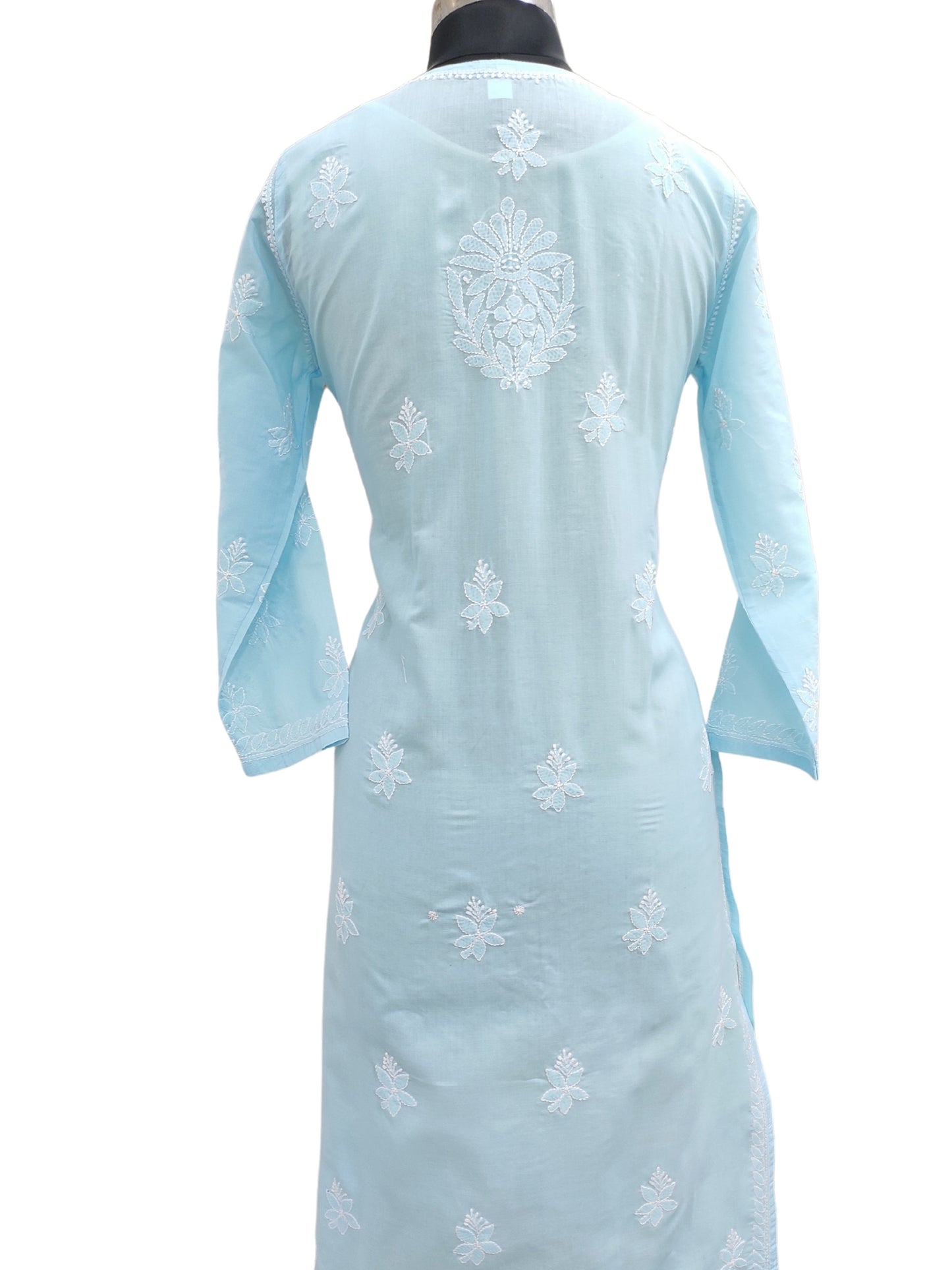 Shyamal Chikan Hand Embroidered Blue Cotton Lucknowi Chikankari Kurti - S26547
