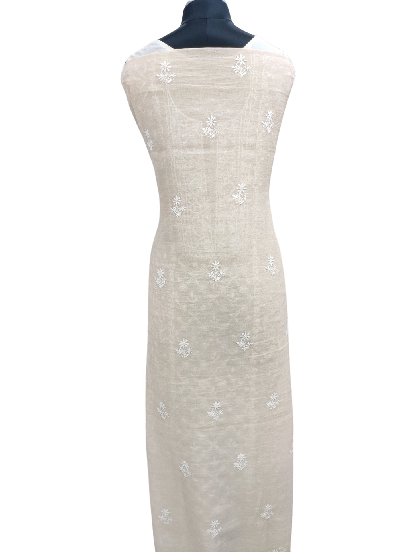 Shyamal Chikan Hand Embroidered Natural Fawn Tissue Chanderi Lucknowi Chikankari Unstitched Suit Piece ( Kurta Dupatta Set ) - S26208