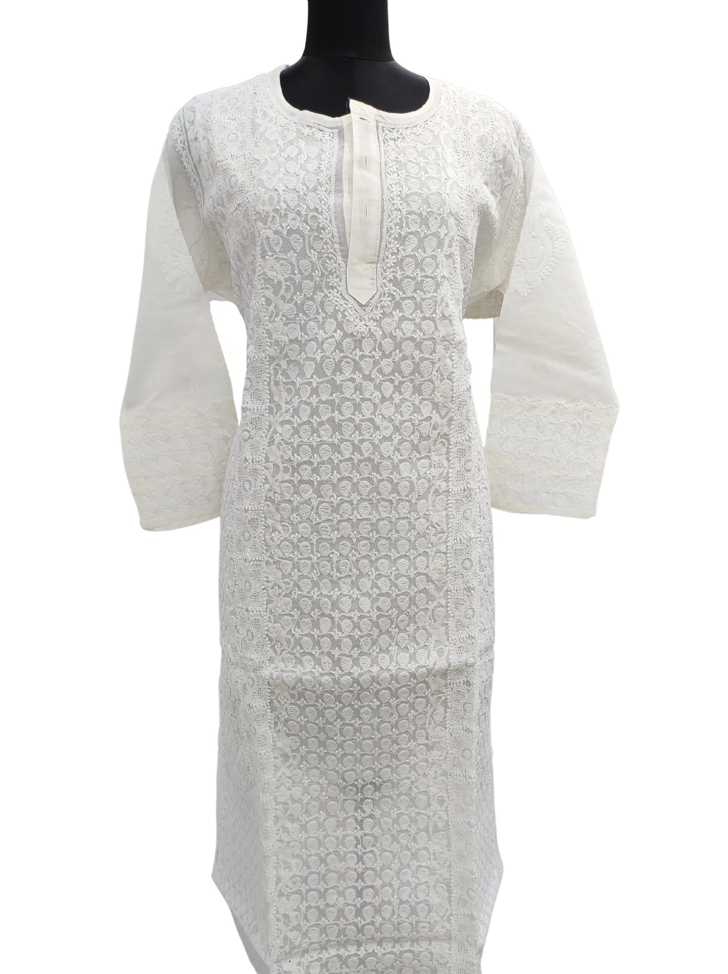 Shyamal Chikan Hand Embroidered Lemon Cotton Lucknowi Chikankari Kurti With Daraz and Jaali Work- S12318