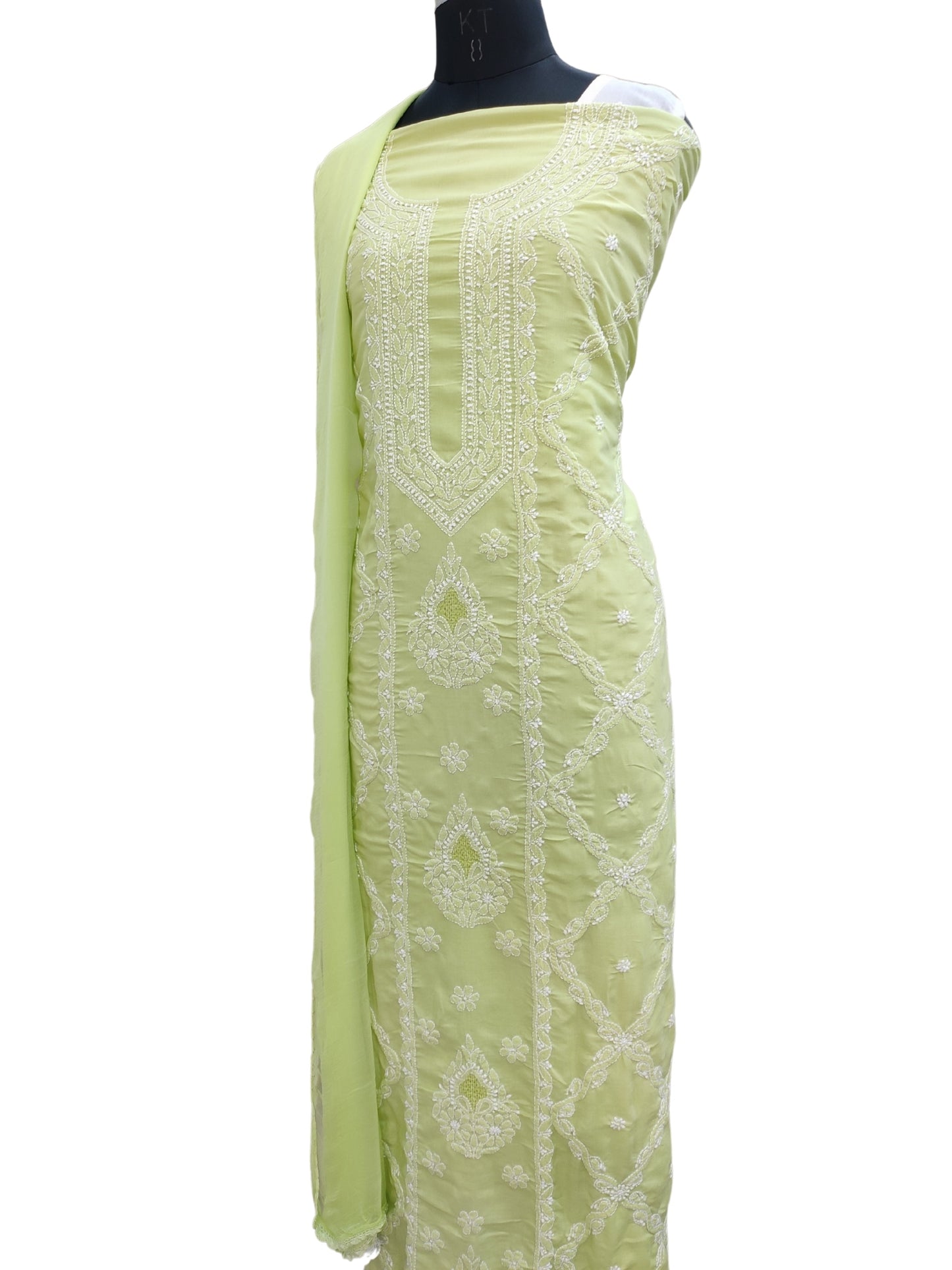 Shyamal Chikan Hand Embroidered Green Cotton Lucknowi Chikankari Unstitched Suit Piece - S26246