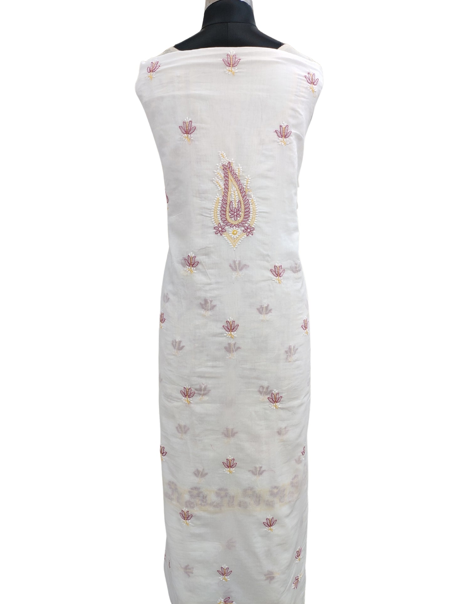 Shyamal Chikan Hand Embroidered White Pure Cotton Lucknowi Chikankari Unstitched Suit Piece - S20693