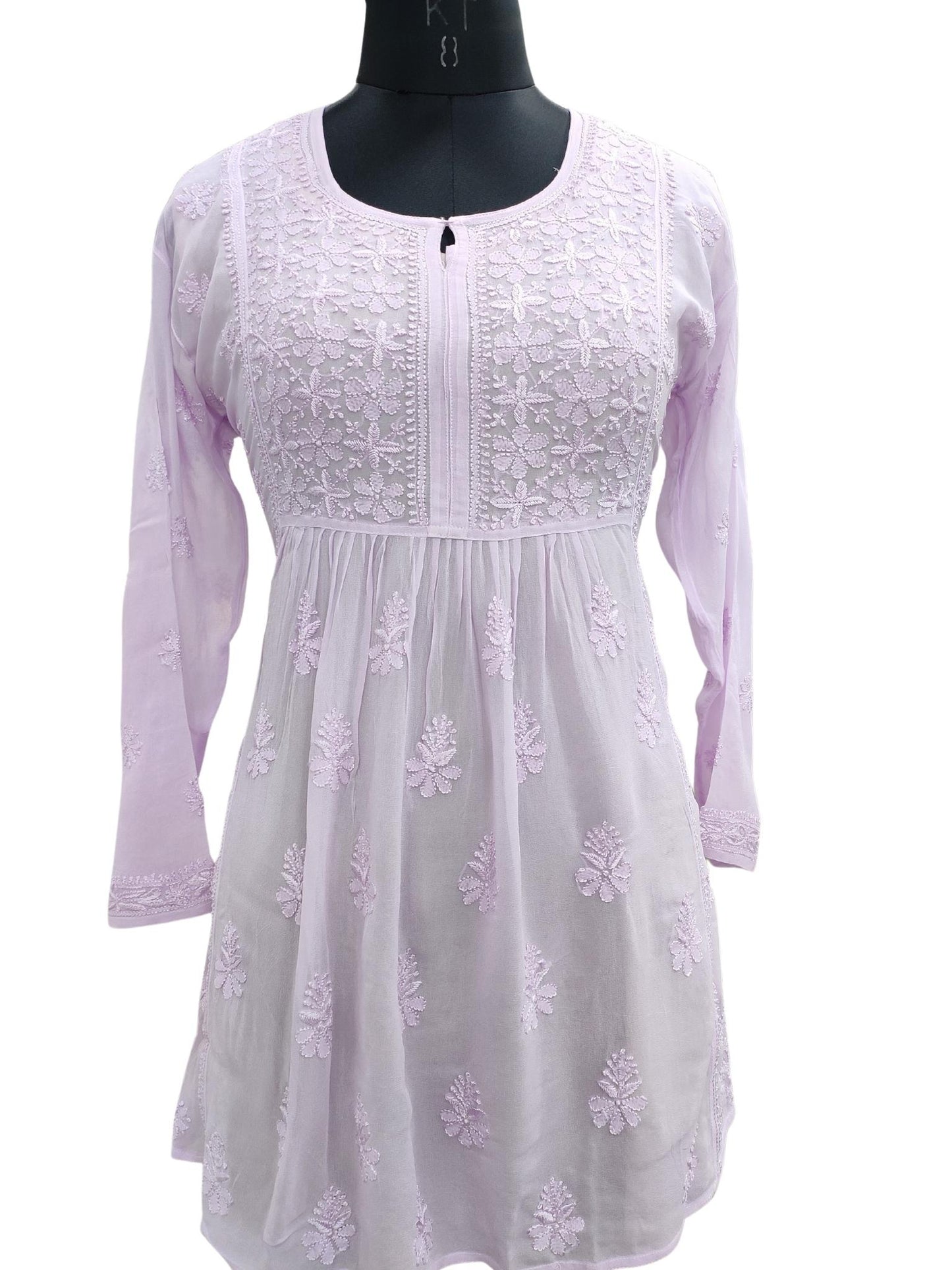 Shyamal Chikan Hand Embroidered Purple Viscose Georgette Lucknowi Chikankari Short Top - S20321