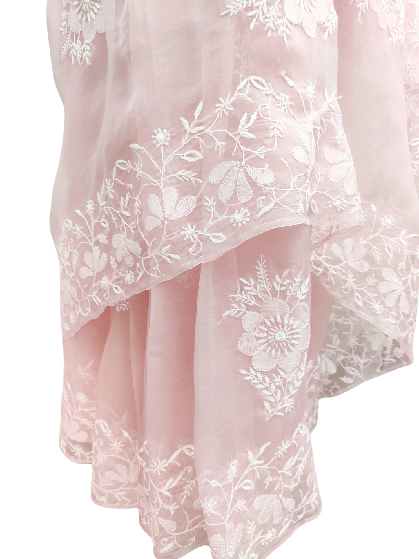 Shyamal Chikan Hand Embroidered Peach Pure Organza Lucknowi Chikankari Saree With Blouse Piece - S25013
