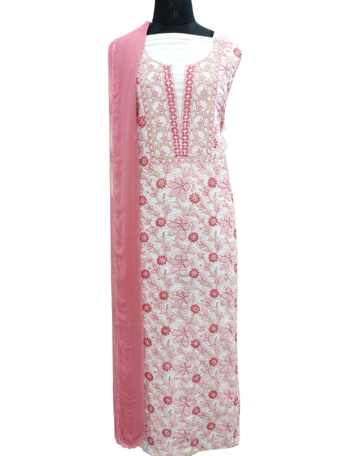 Shyamal Chikan Hand Embroidered White Pure Cotton Lucknowi Chikankari Unstitched Suit Piece - S20699