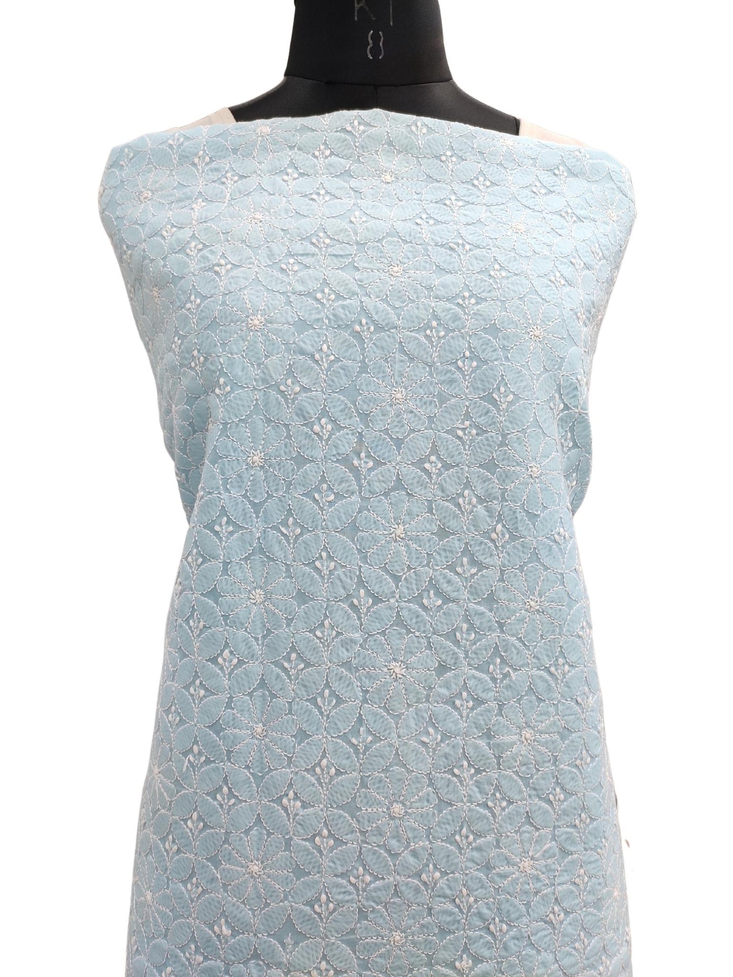 Shyamal Chikan Hand Embroidered Sky Blue Pure Cotton Lucknowi Chikankari Unstitched Kurta Piece - S20547