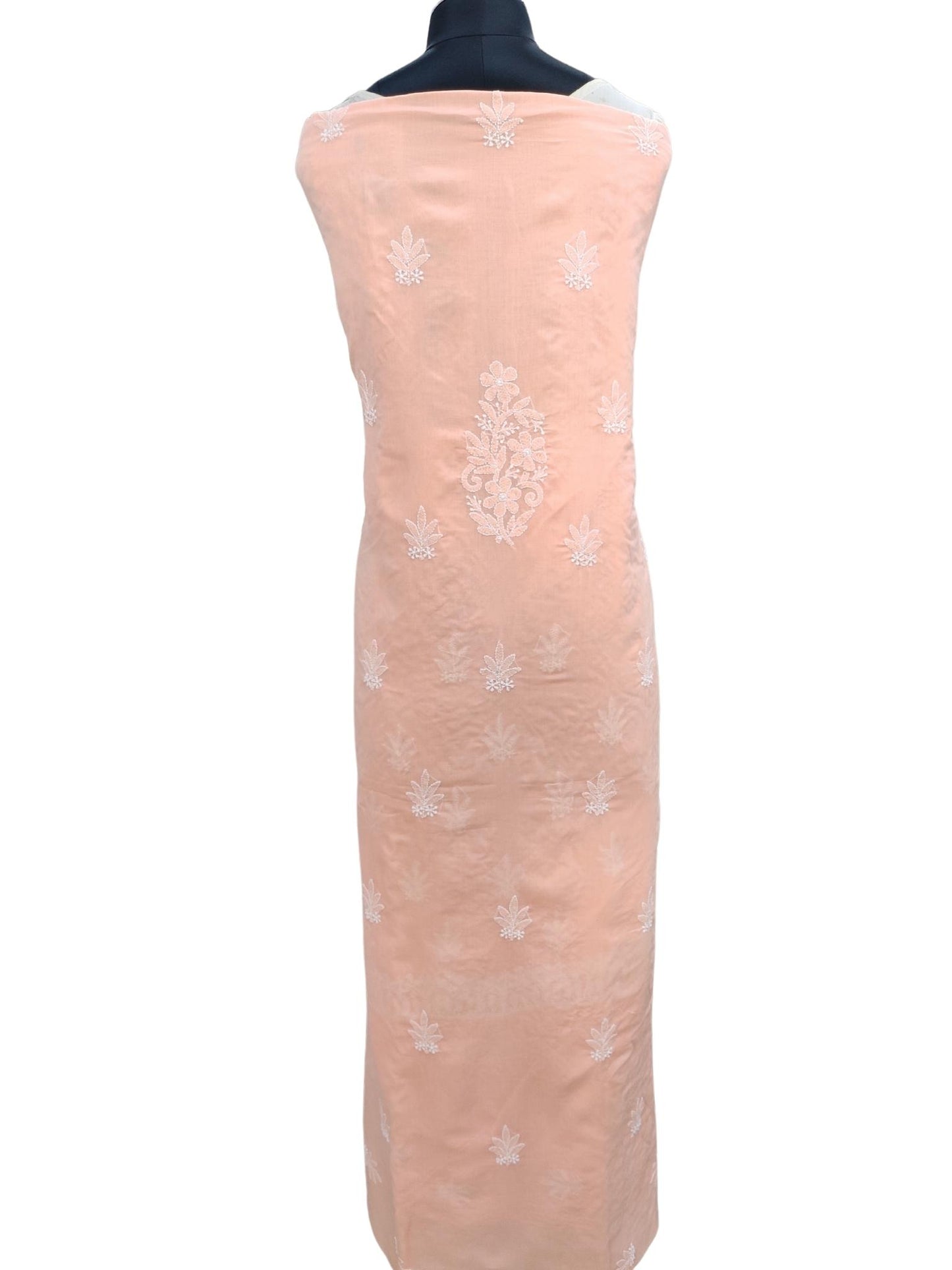 Shyamal Chikan Hand Embroidered Peach Cotton Lucknowi Chikankari Unstitched Suit Piece With Parsi Work - S20853