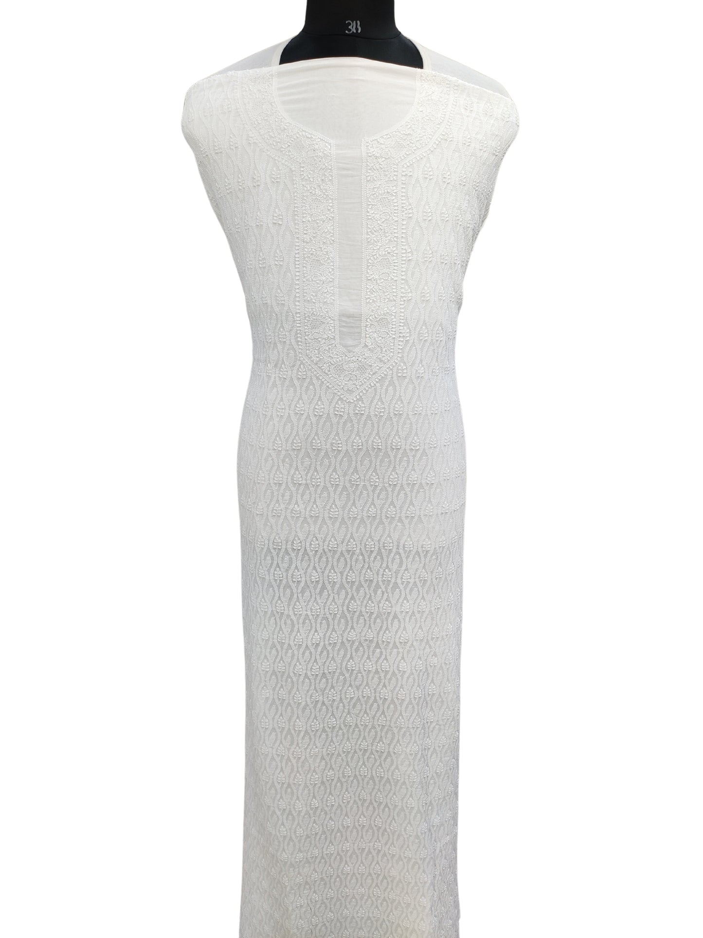 Shyamal Chikan Hand Embroidered White Malmal Cotton Lucknowi Chikankari Unstitched Men's Kurta Piece – S23186