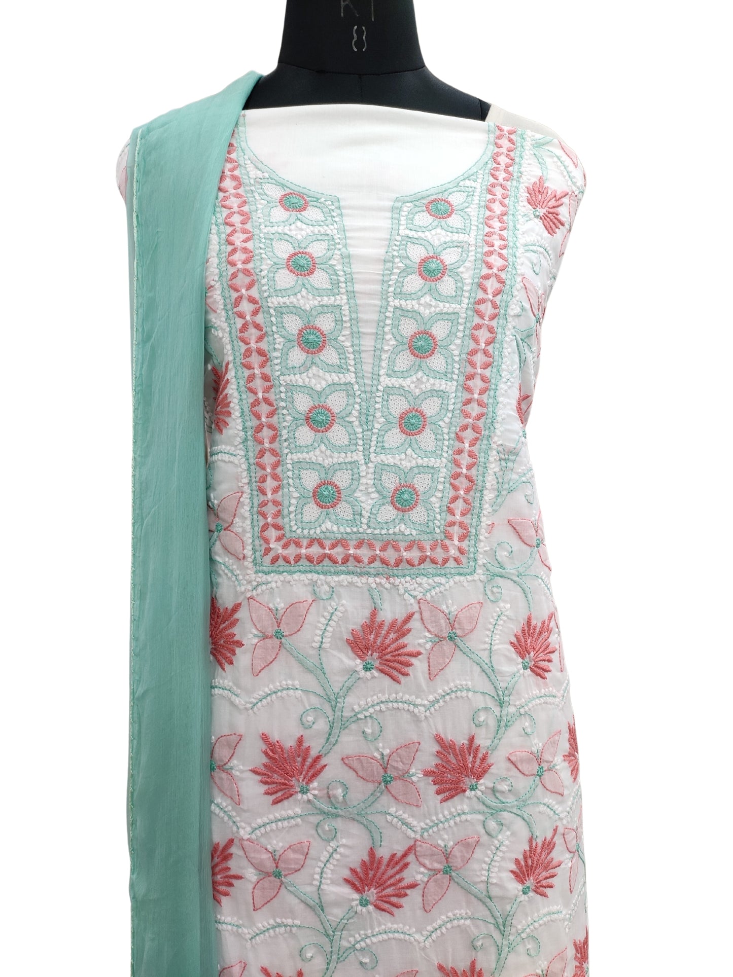 Shyamal Chikan Hand Embroidered White Pure Cotton Lucknowi Chikankari Unstitched Suit Piece - S20697